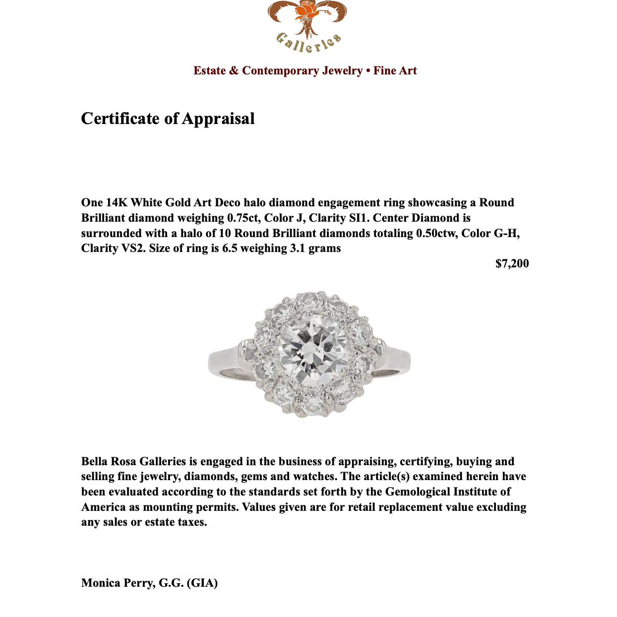 Art Deco 1.25 Carats Round Diamond Engagement Ring