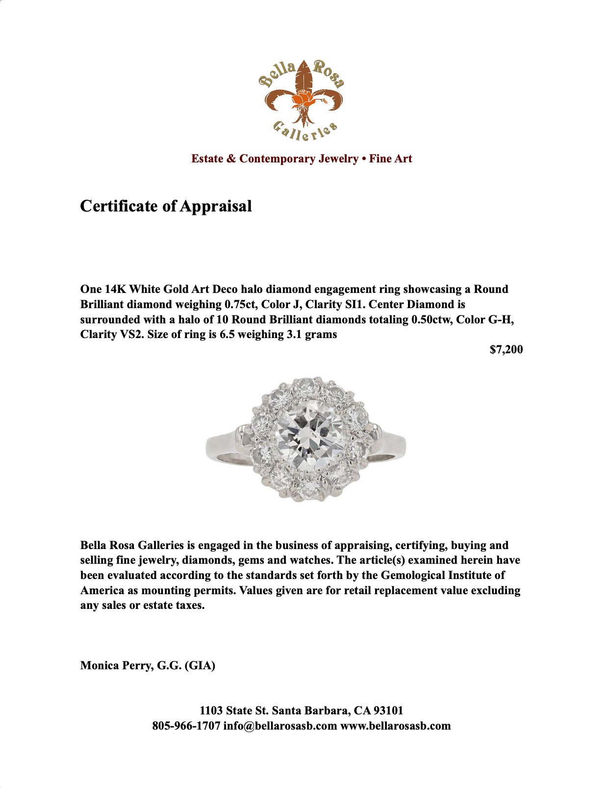Art Deco 1.25 Carats Round Diamond Engagement Ring