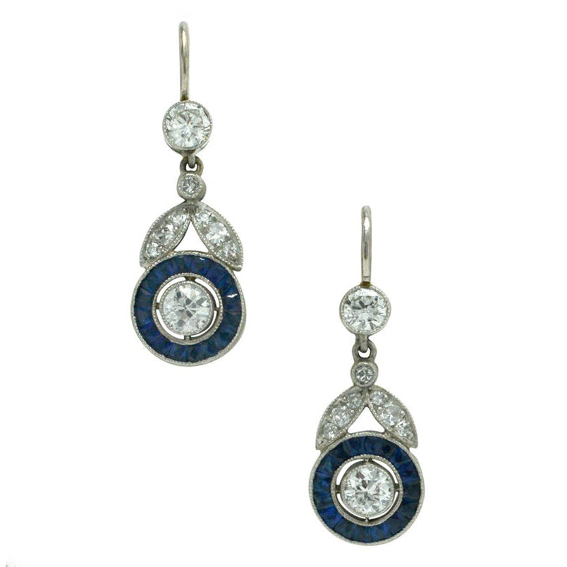 Art Deco Diamond Sapphire Earrings