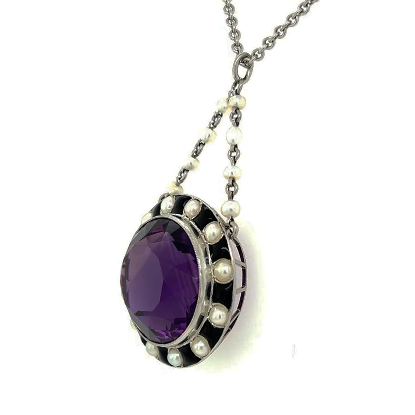 Art Deco 30 Carat Amethyst Onyx and Pearl Necklace