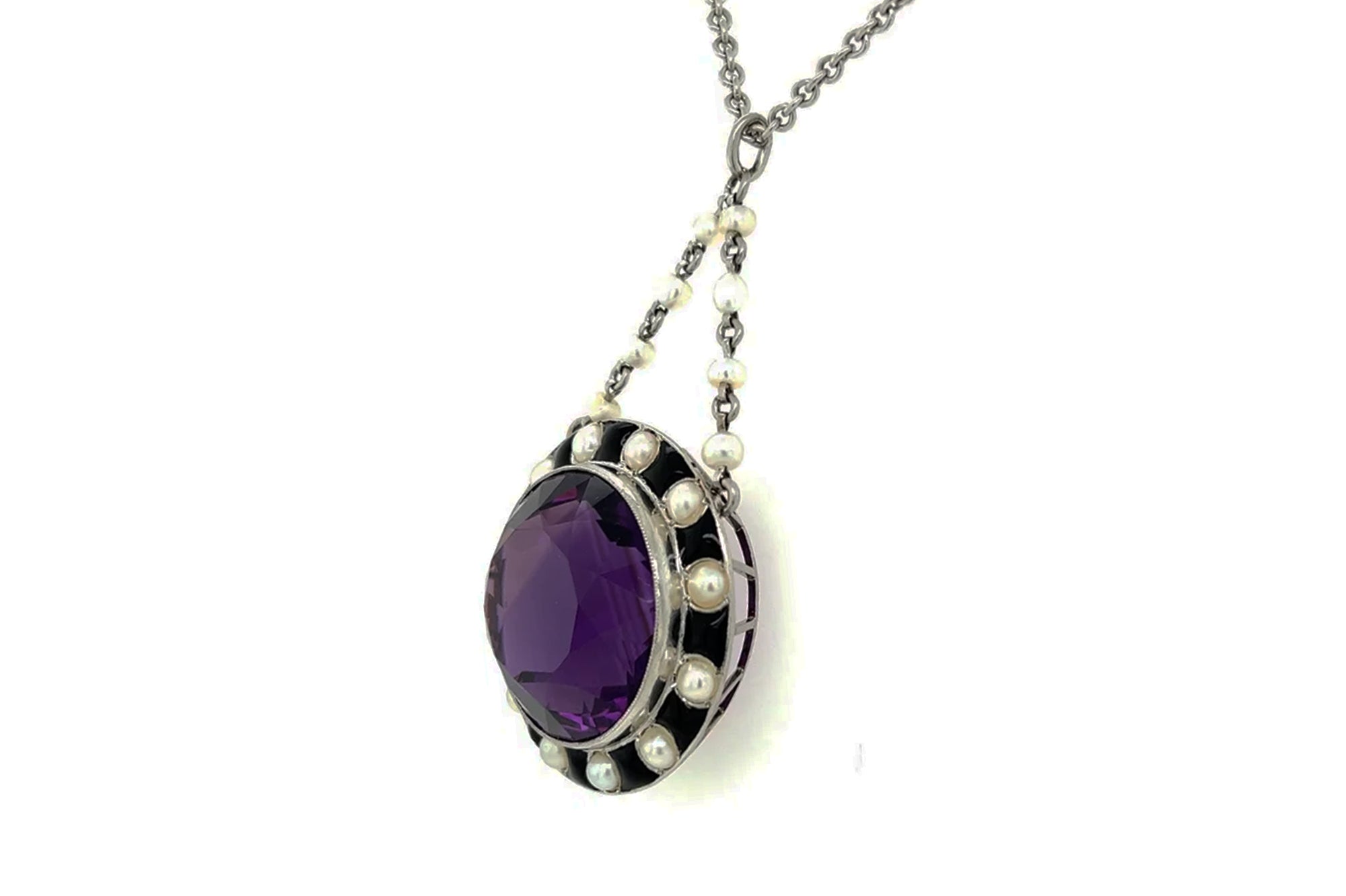 Art Deco 30 Carat Amethyst Onyx and Pearl Necklace