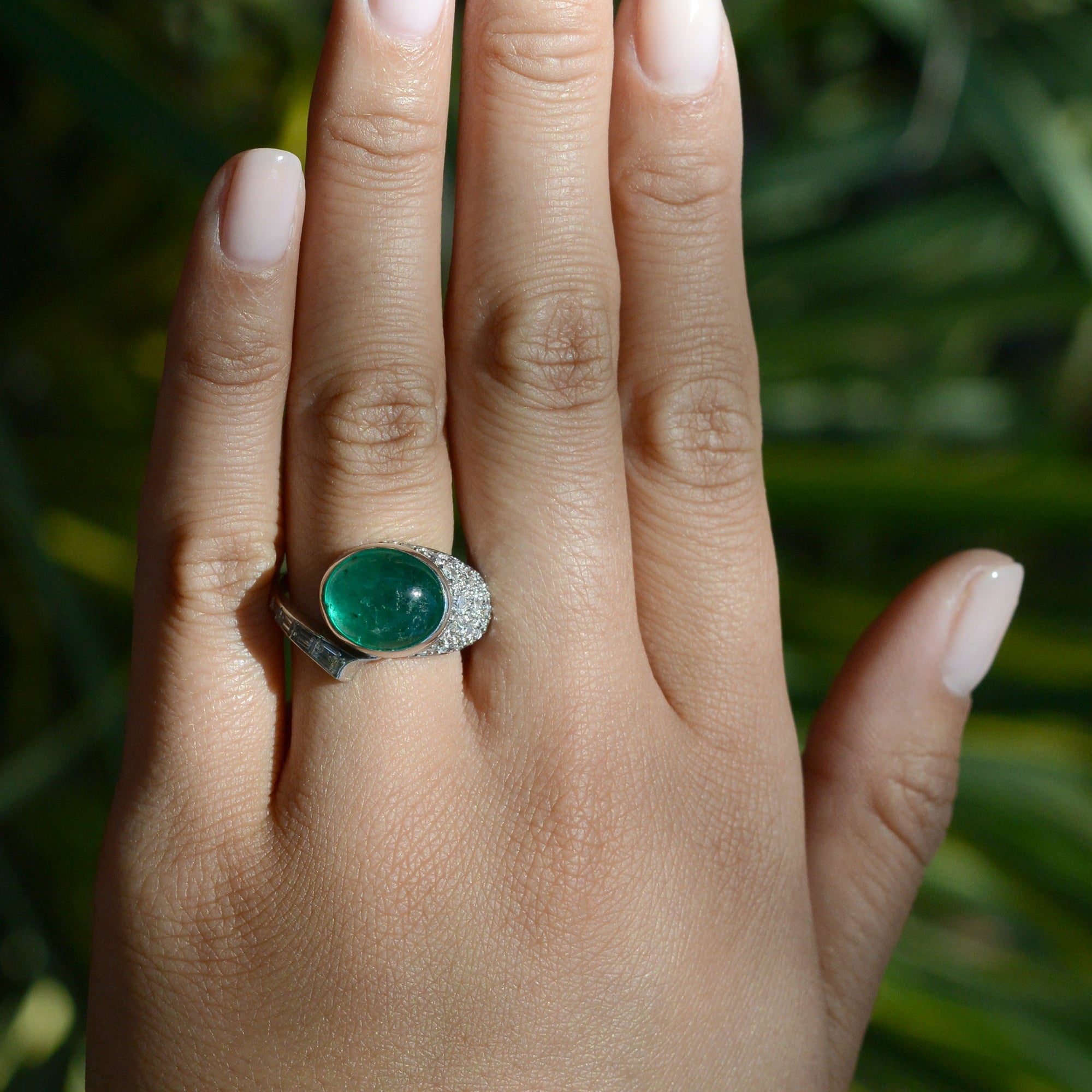Art Deco 6 Carat Colombian Emerald & Diamond Cocktail Ring
