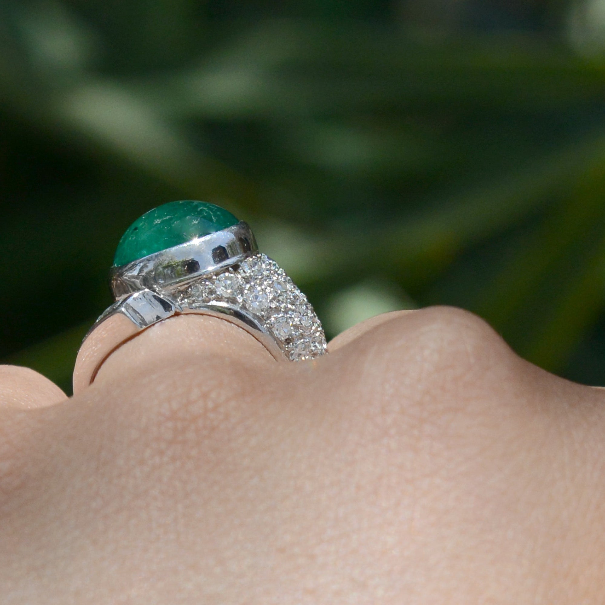 Art Deco 6 Carat Colombian Emerald & Diamond Cocktail Ring
