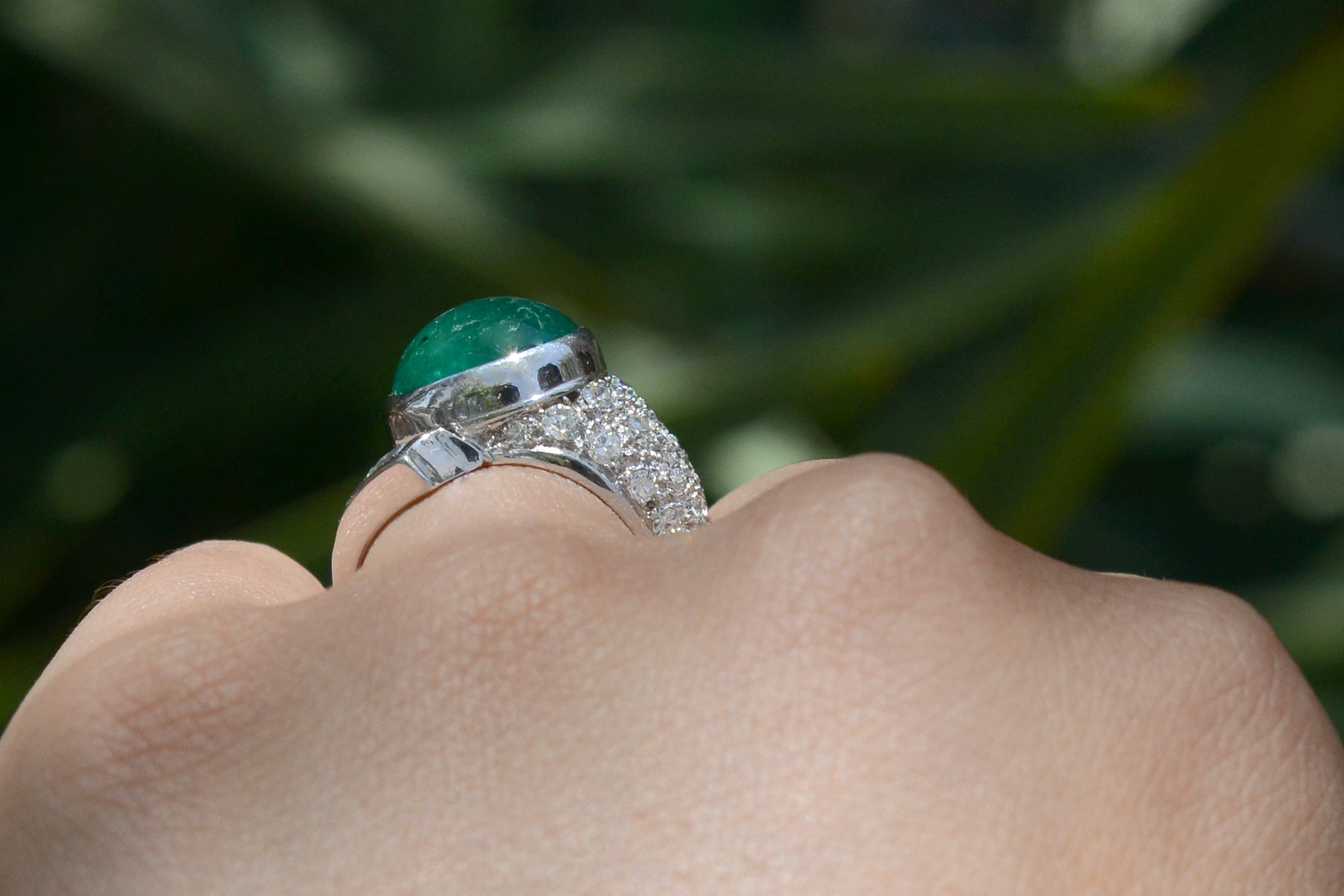 Art Deco 6 Carat Colombian Emerald & Diamond Cocktail Ring