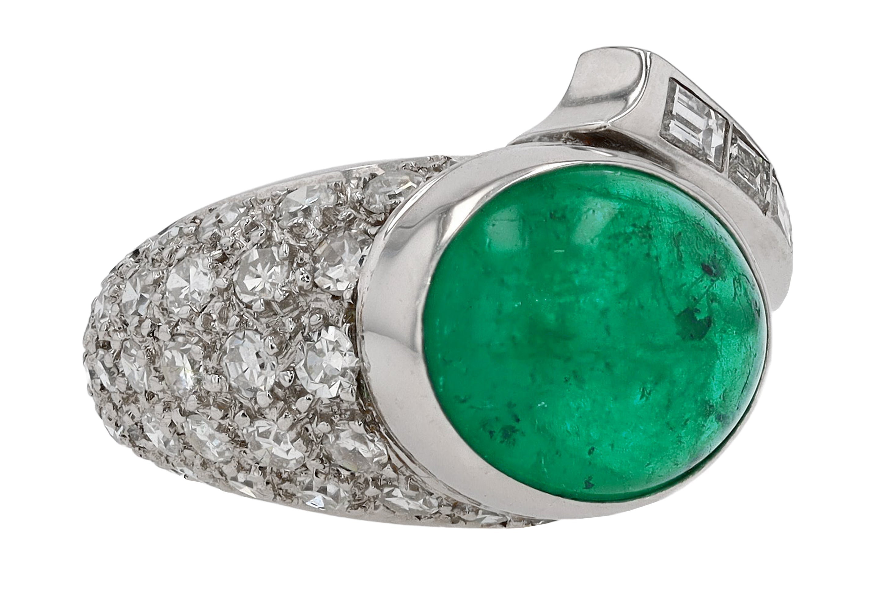 Art Deco 6 Carat Colombian Emerald & Diamond Cocktail Ring