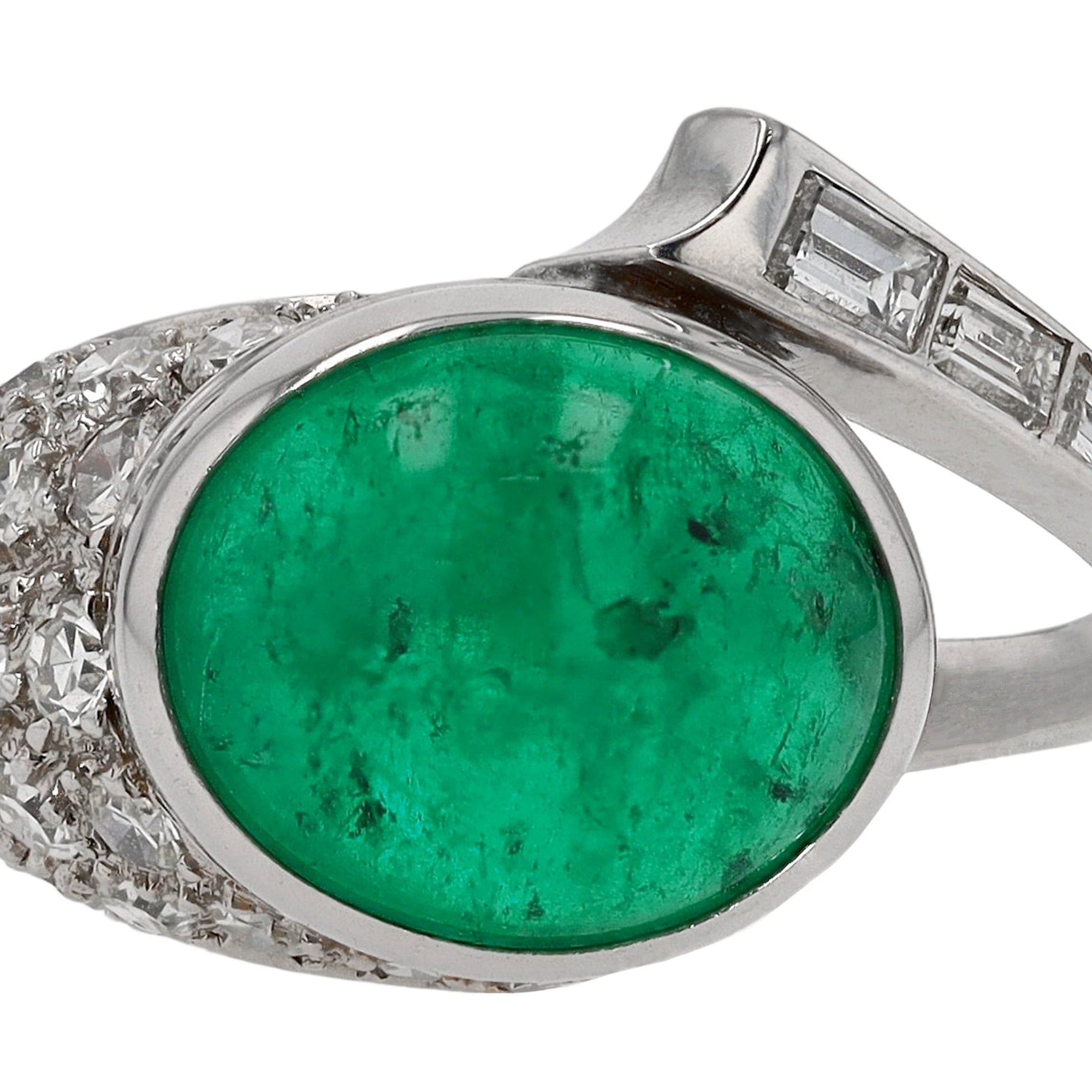 Art Deco 6 Carat Colombian Emerald & Diamond Cocktail Ring