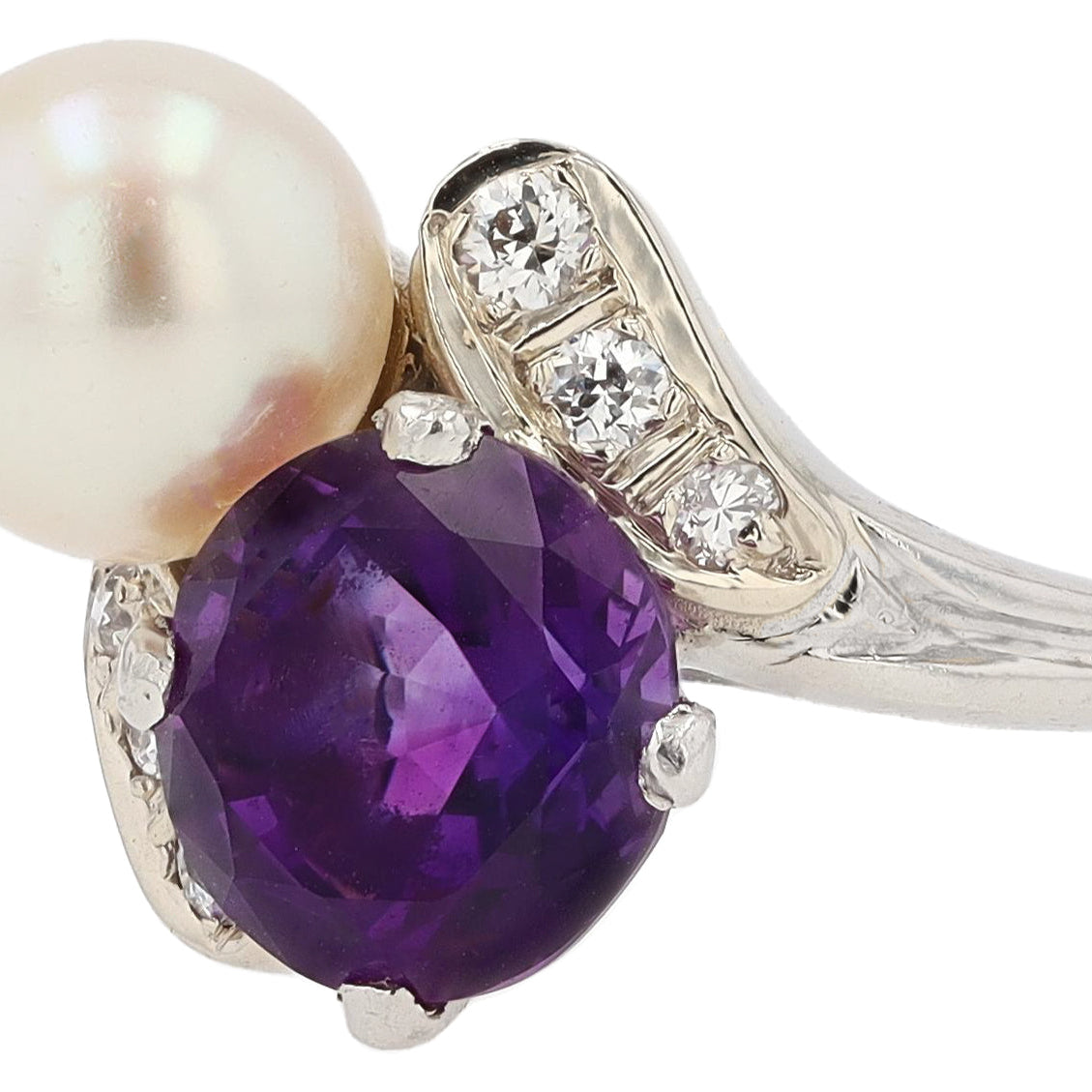 Art Deco Amethyst and Pearl Toi Et Moi Engagement Ring