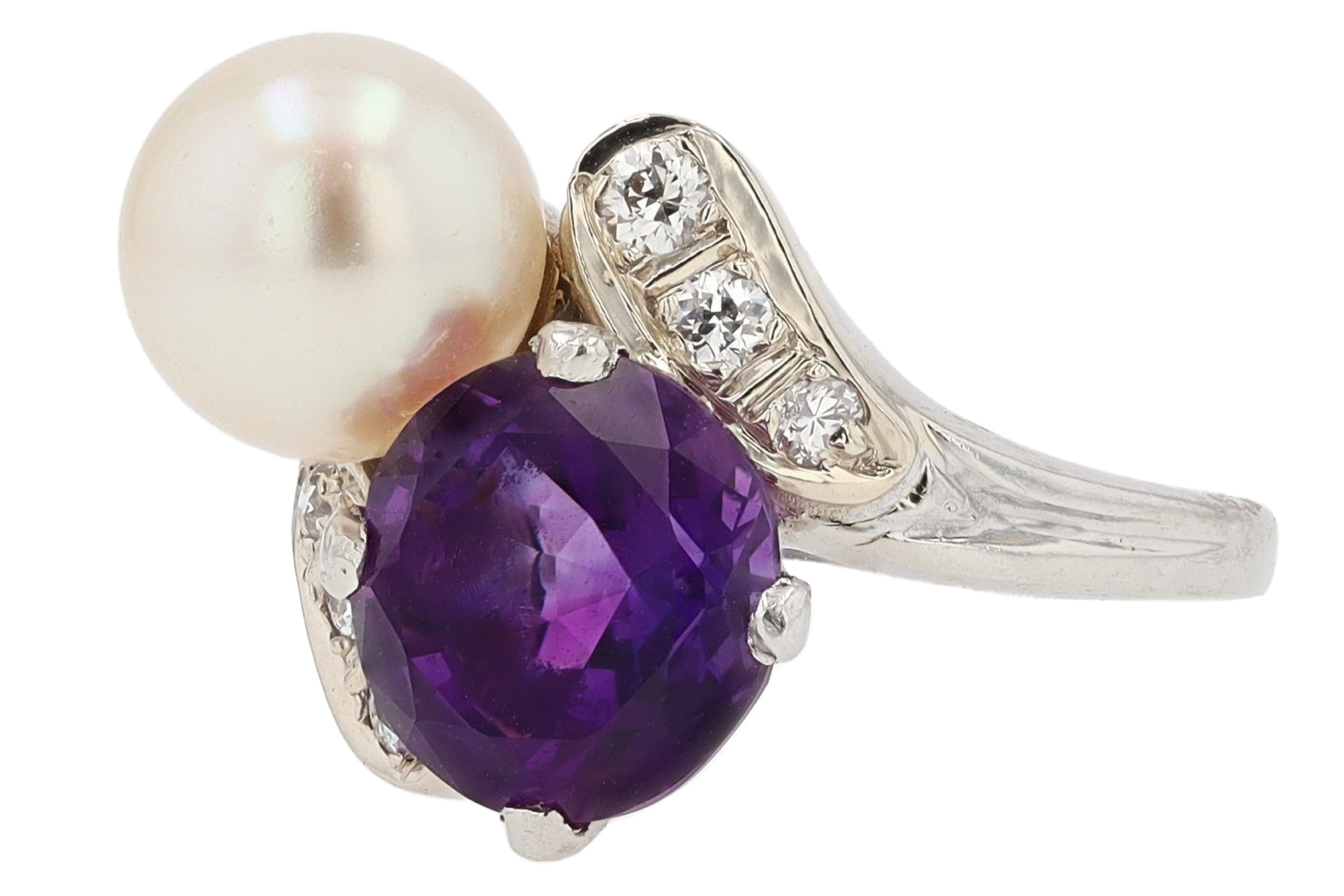 Art Deco Amethyst and Pearl Toi Et Moi Engagement Ring