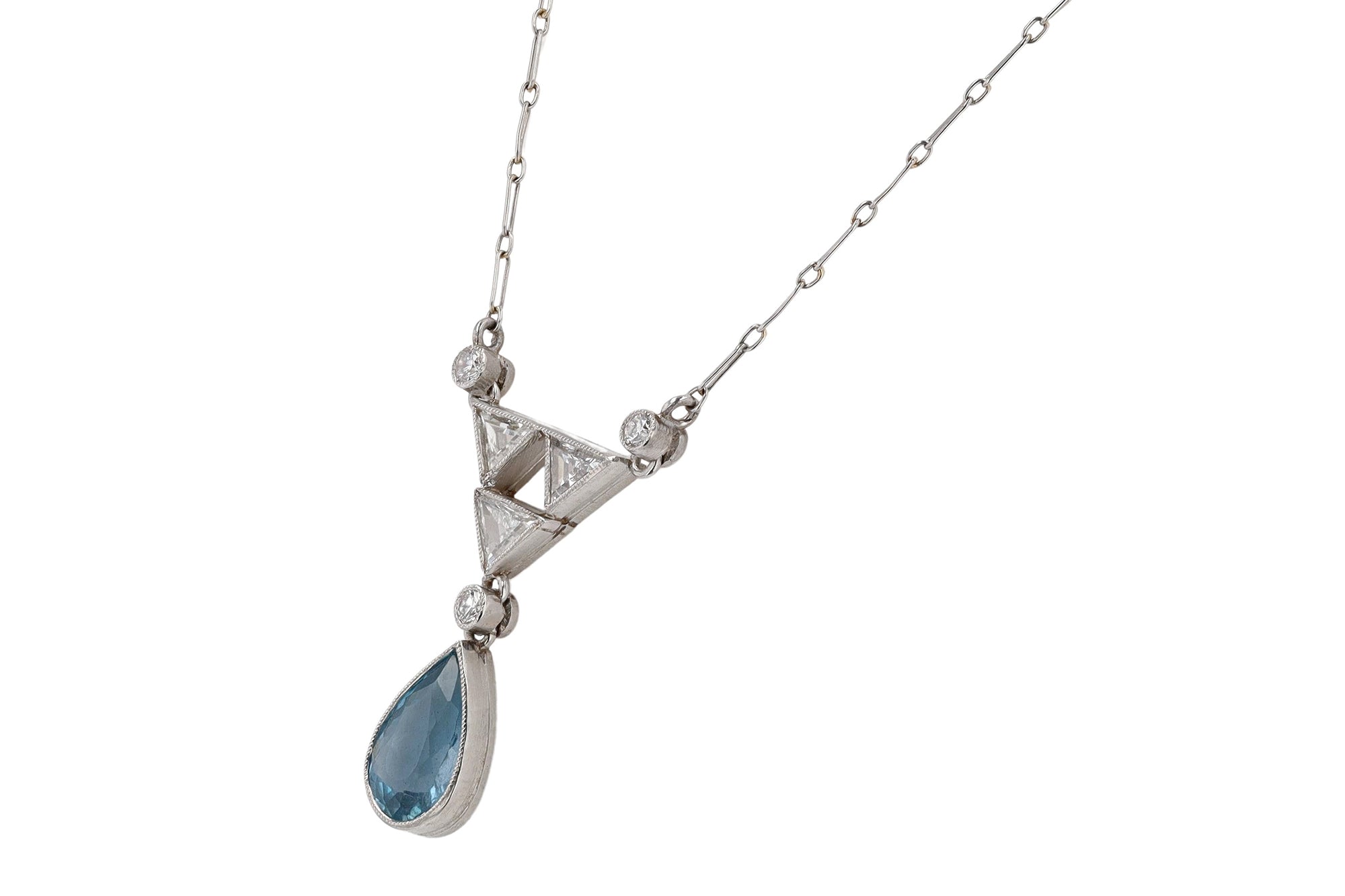 Art Deco Aquamarine Diamond Drop Necklace