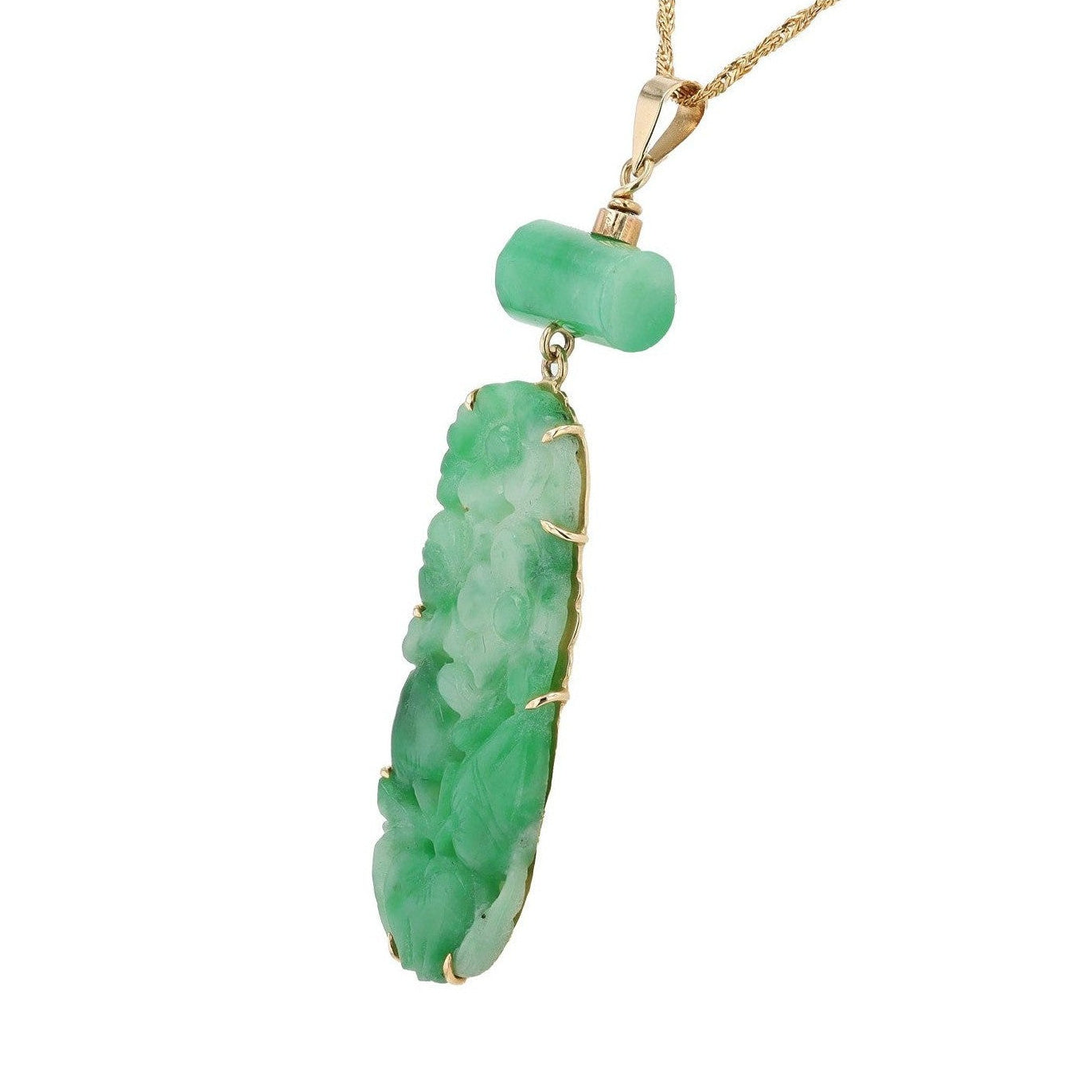 Art Deco Carved Jadeite Lavalieré Pendant Necklace