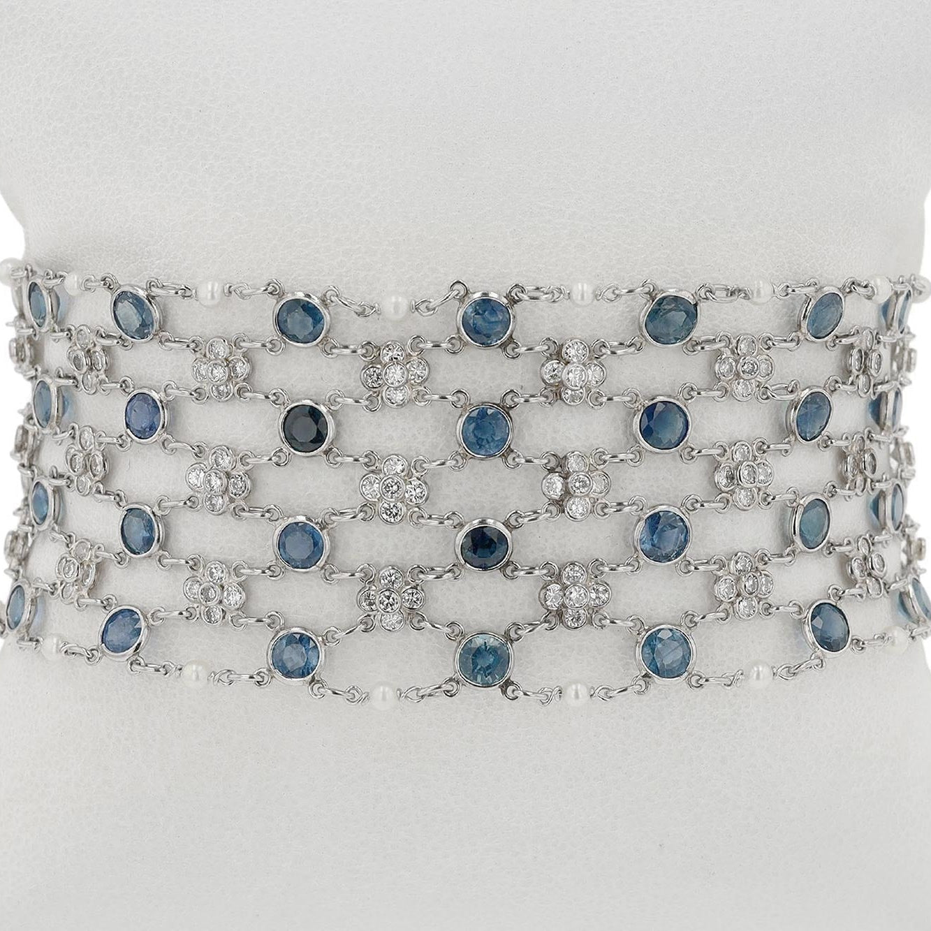 Art Deco Diamond Sapphire Platinum Mesh Bracelet