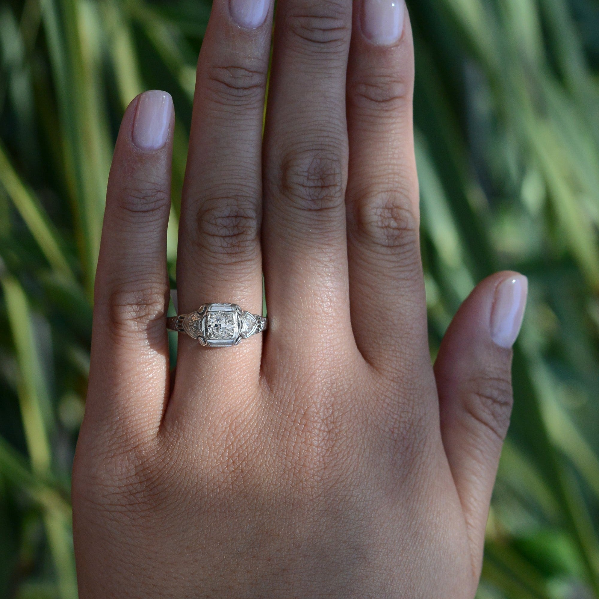 Art Deco Diamond White Gold Filigree Vintage Engagement Ring