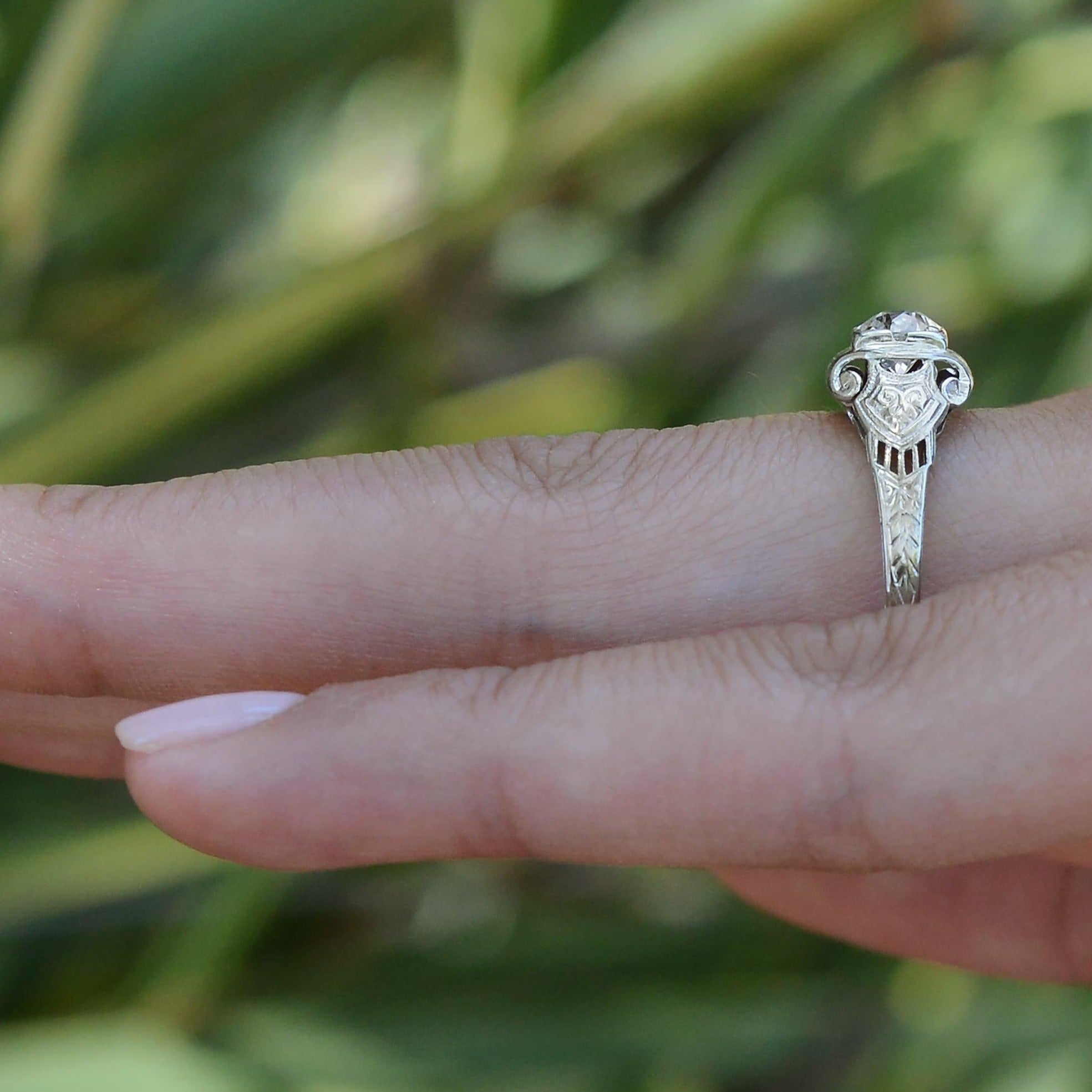 Art Deco Diamond White Gold Filigree Vintage Engagement Ring