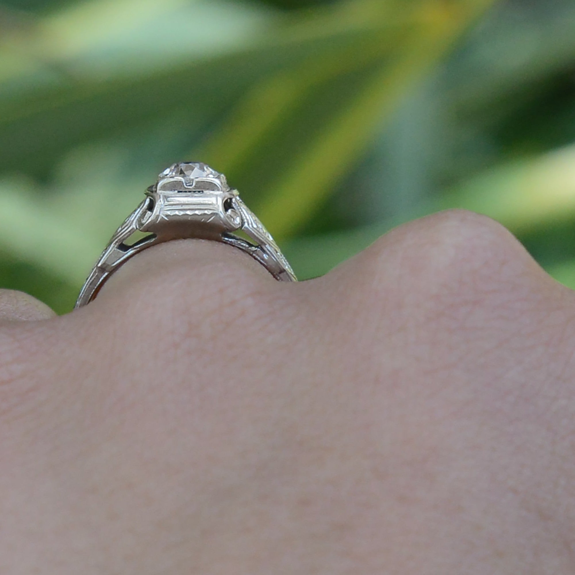 Art Deco Diamond White Gold Filigree Vintage Engagement Ring