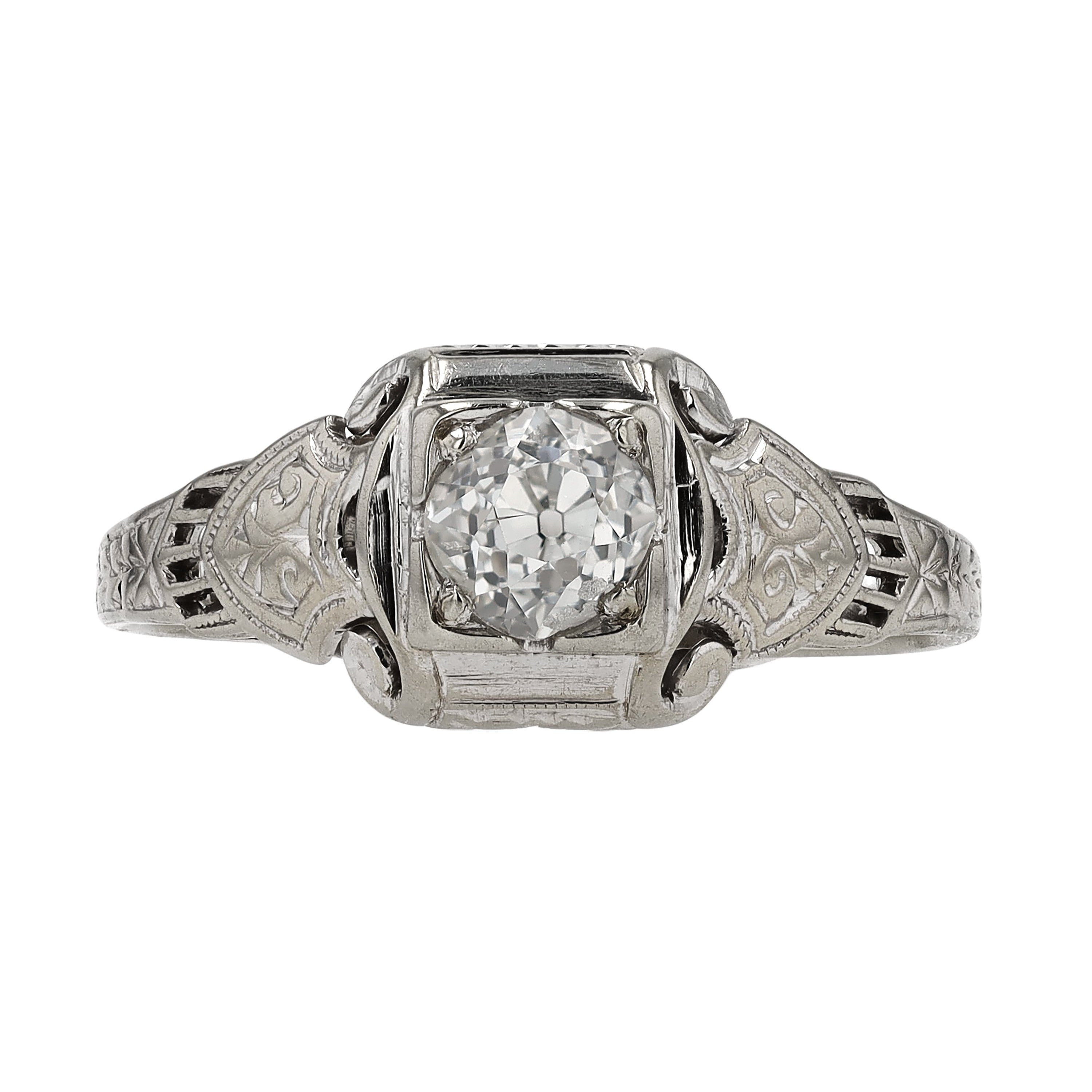 Art Deco Diamond White Gold Filigree Vintage Engagement Ring