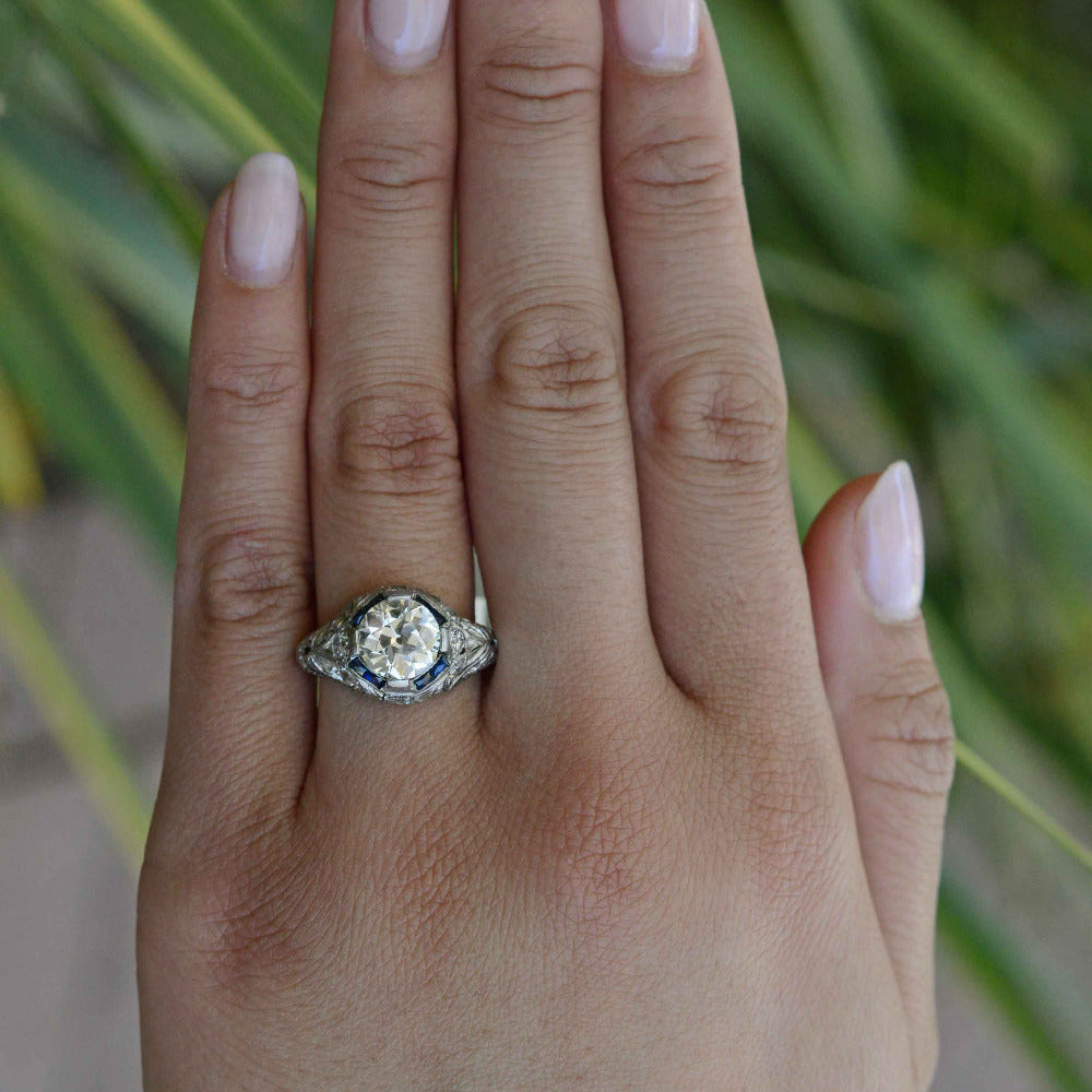 Art Deco Filigree 2.27 Carat Old European Diamond Engagement Ring