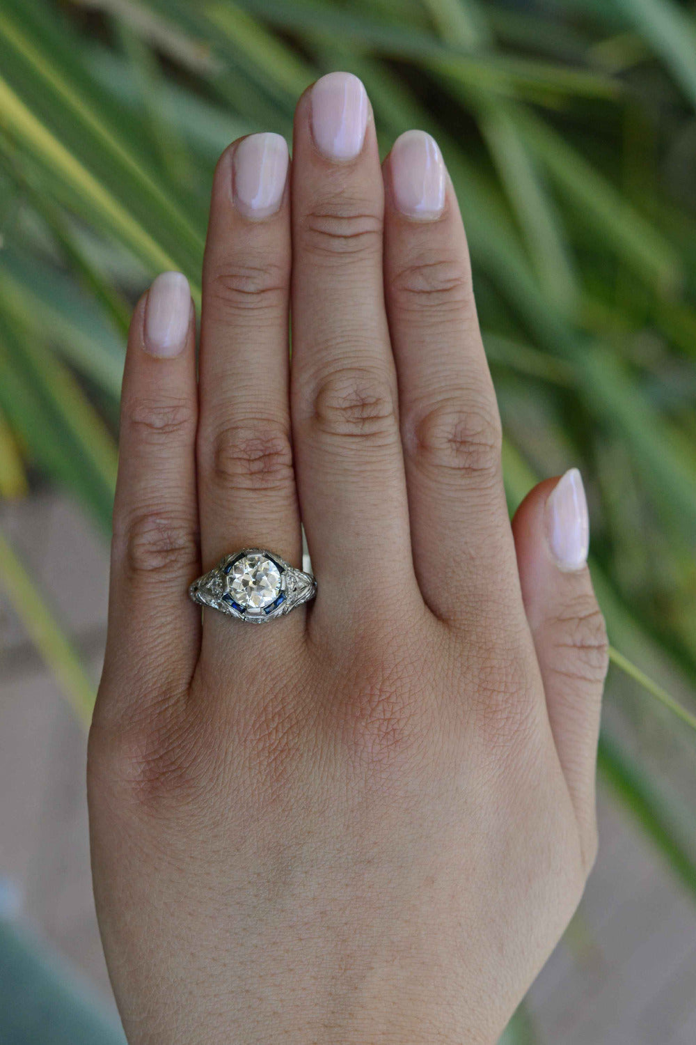 Art Deco Filigree 2.27 Carat Old European Diamond Engagement Ring