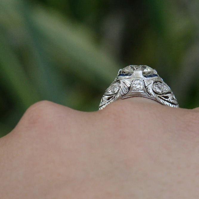 Art Deco Filigree 2.27 Carat Old European Diamond Engagement Ring