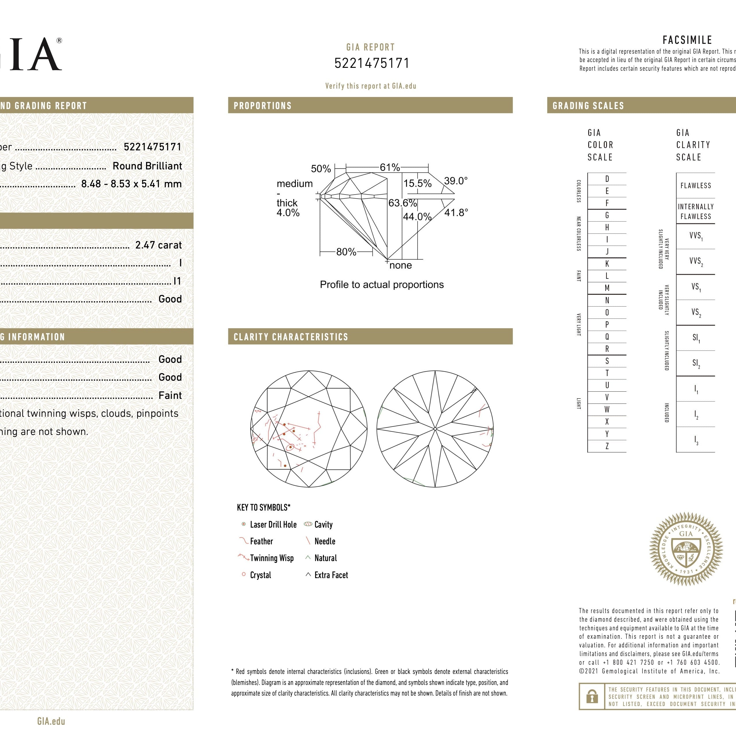 Art Deco GIA Certified 2 1/2 Carat Diamond Solitaire Engagement Ring