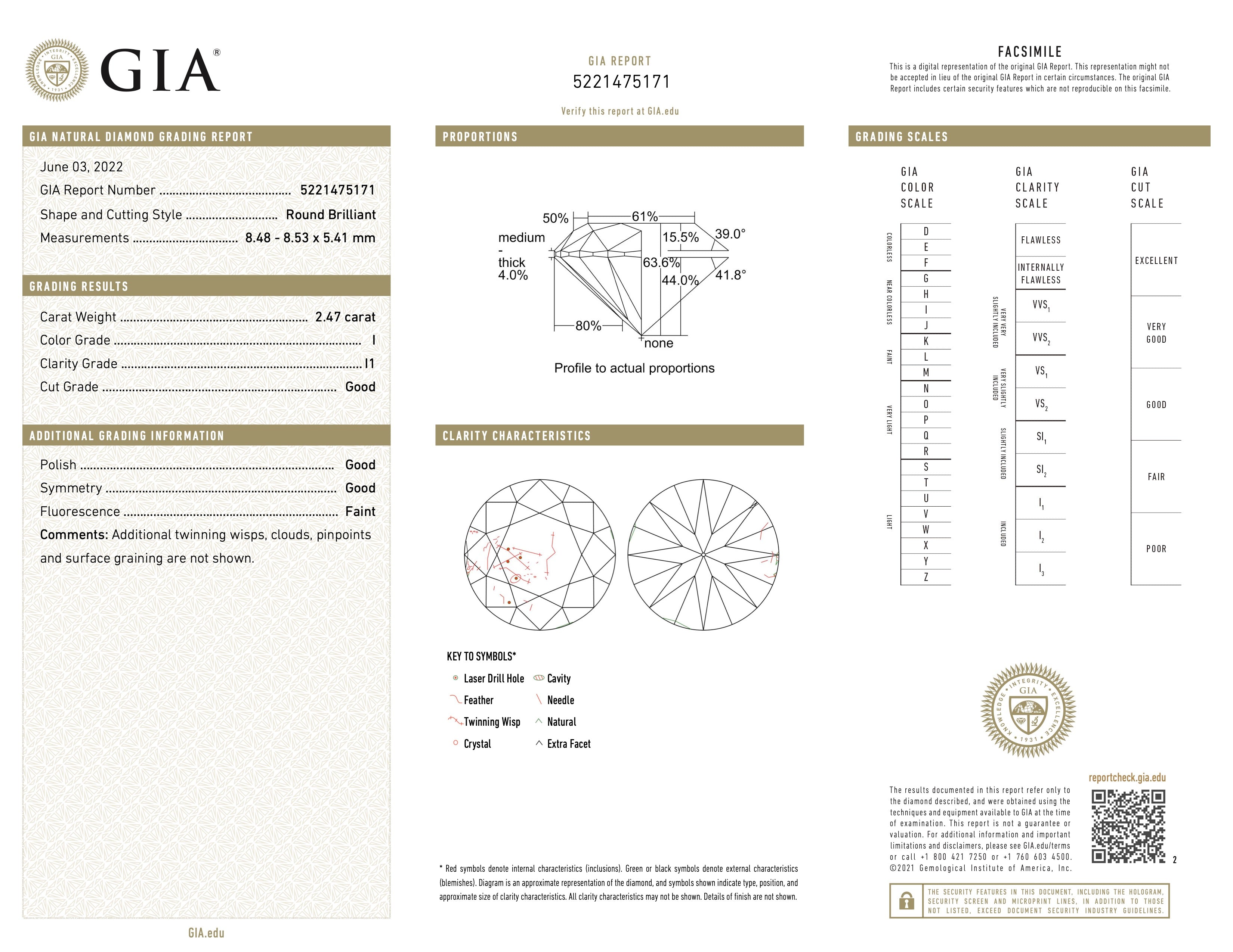 Art Deco GIA Certified 2 1/2 Carat Diamond Solitaire Engagement Ring