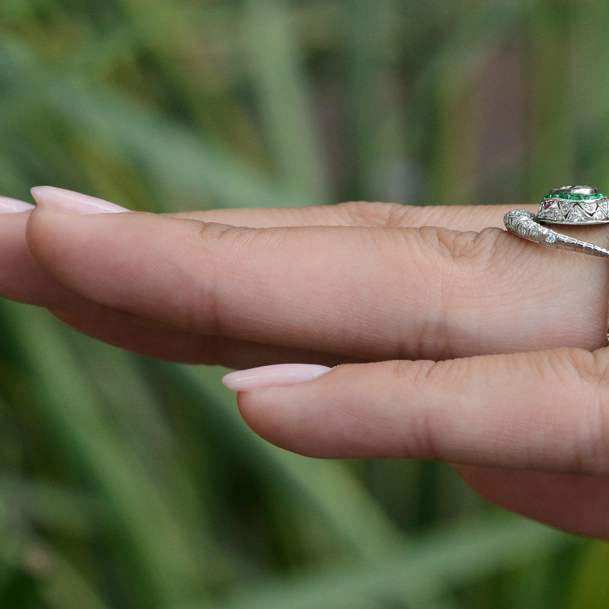 Art Deco Inspired Antique Diamond & Emerald Snake Ring