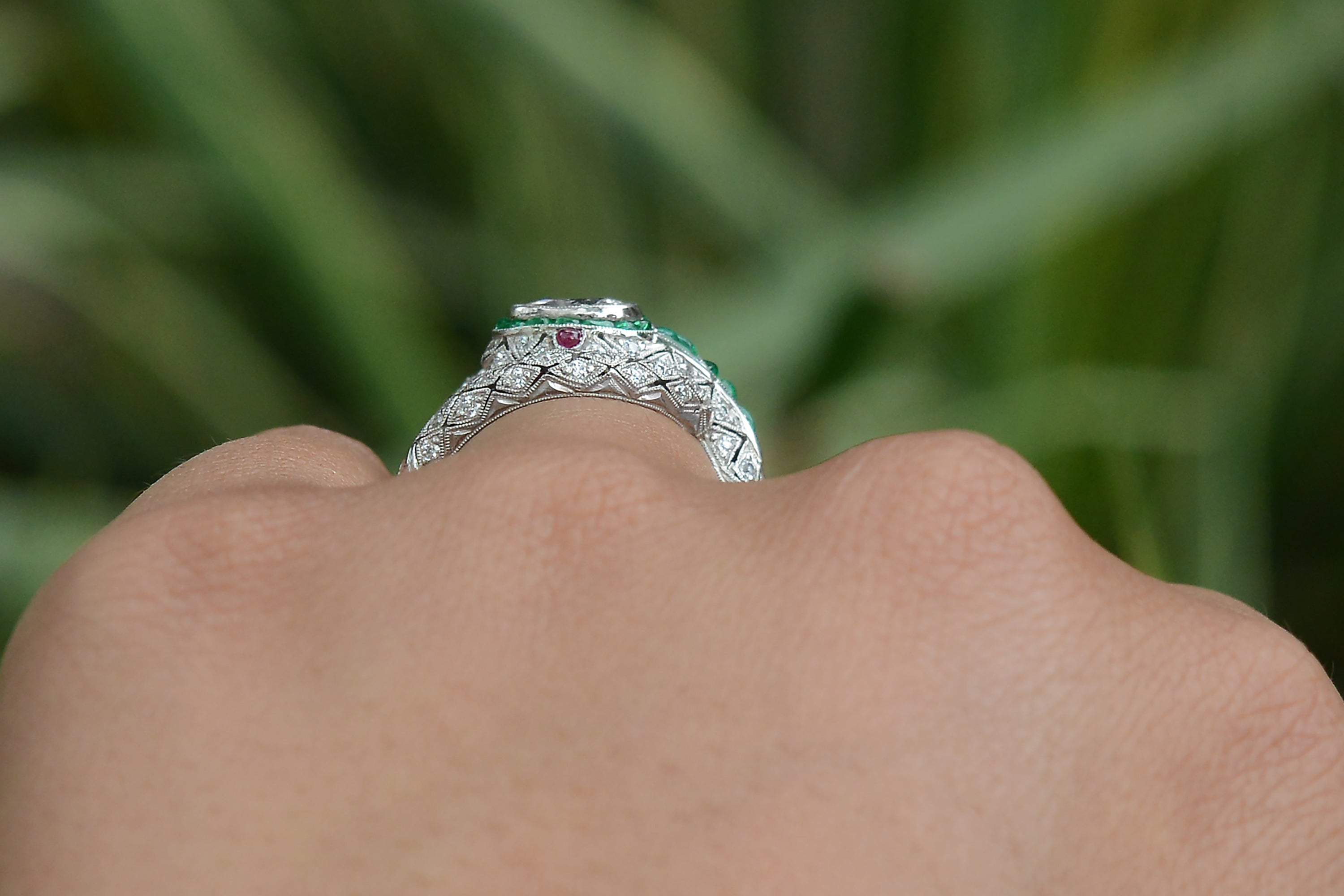 Art Deco Inspired Antique Diamond & Emerald Snake Ring