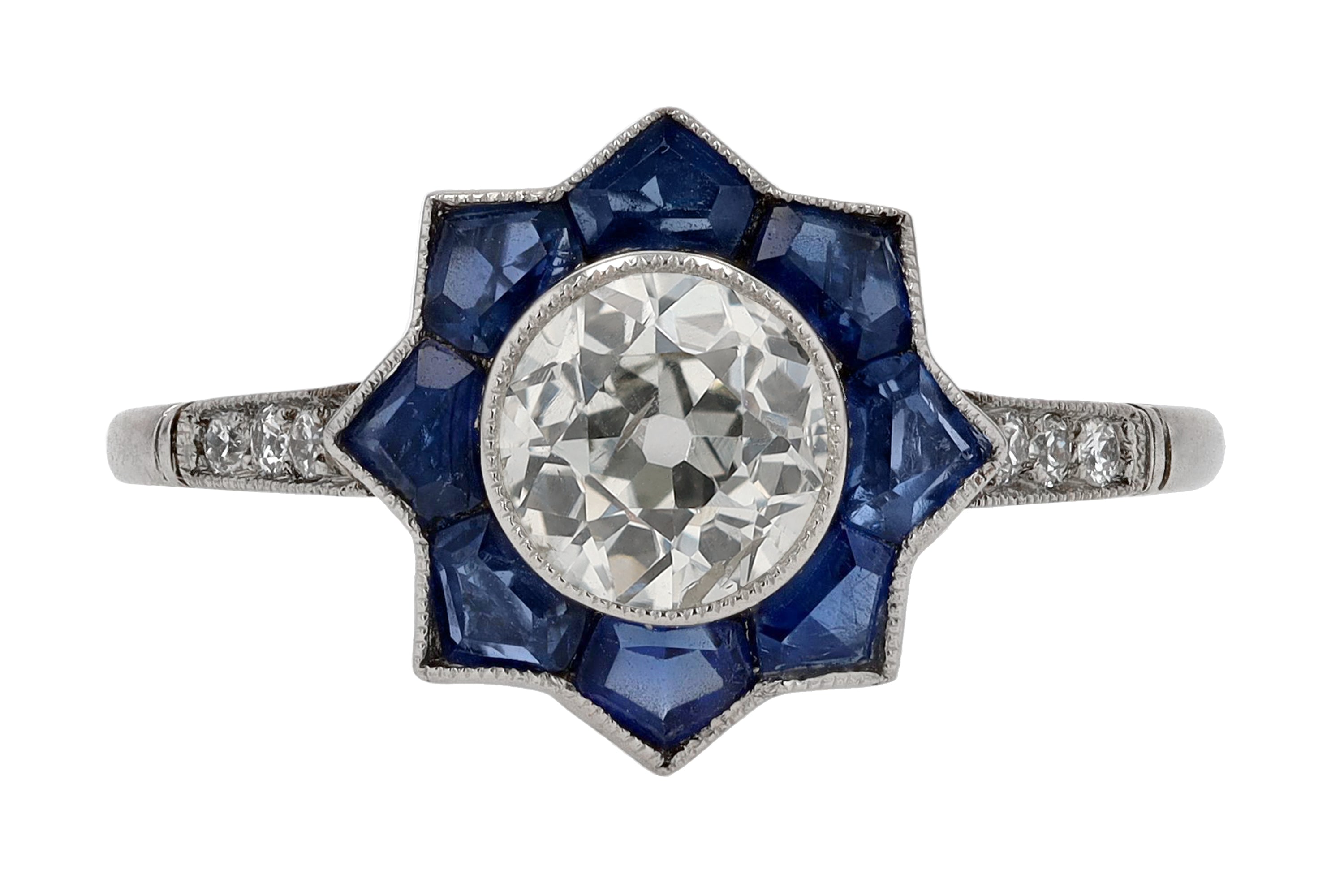 Art Deco Moorish Style Diamond Sapphire Star Engagement Ring