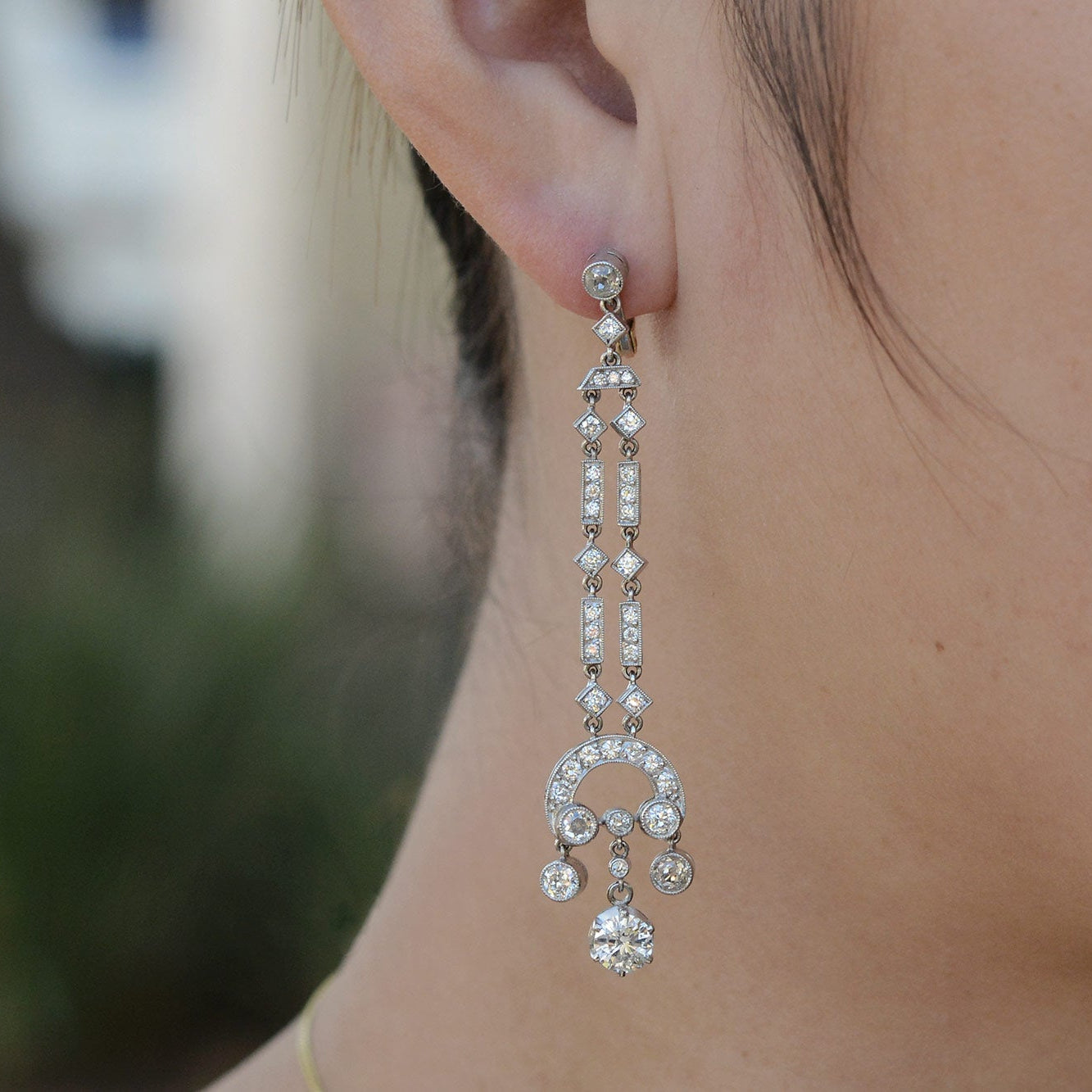 Art Deco Revival 3 Carat Diamond Drop Chandelier Earrings