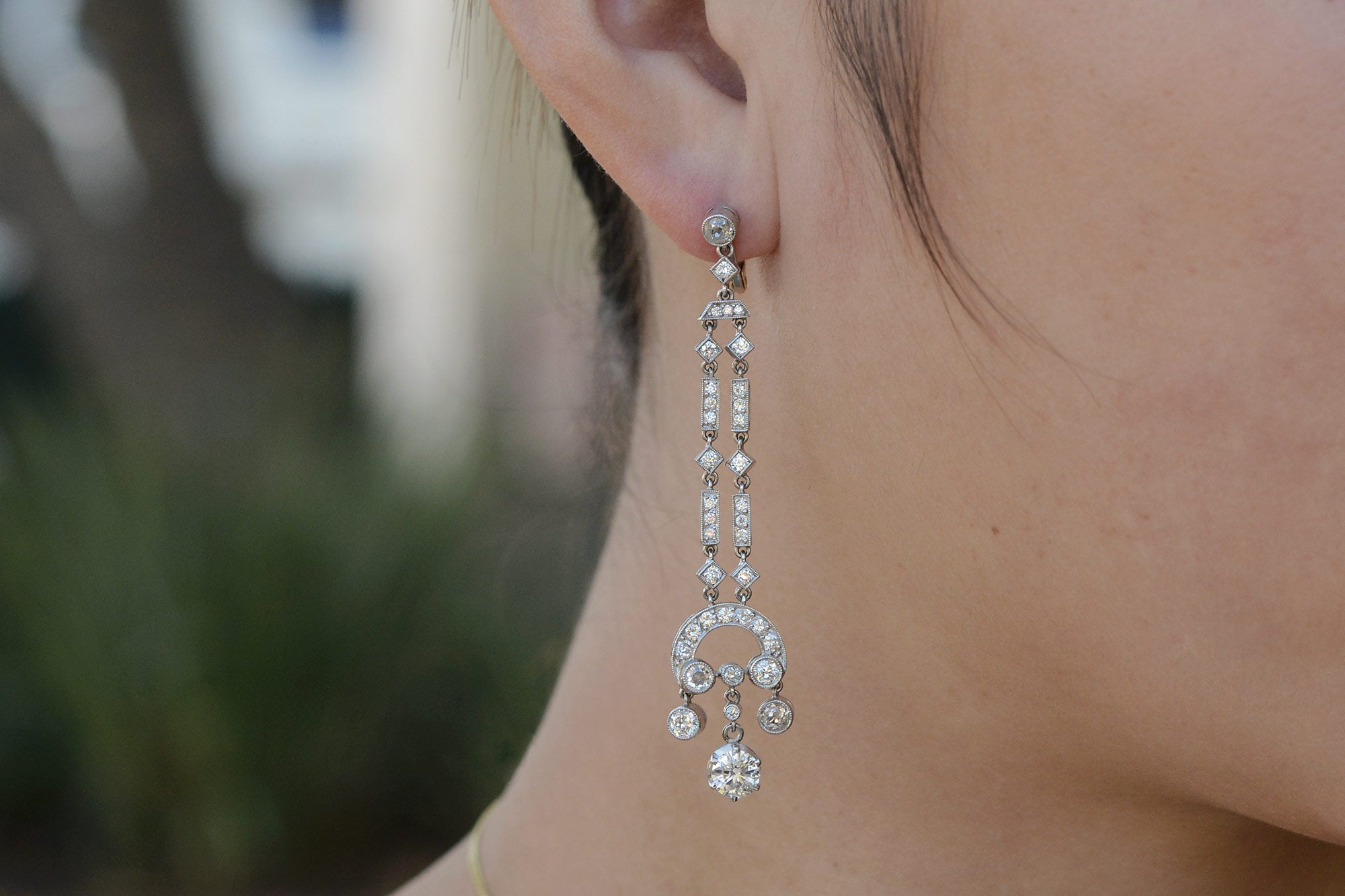 Art Deco Revival 3 Carat Diamond Drop Chandelier Earrings