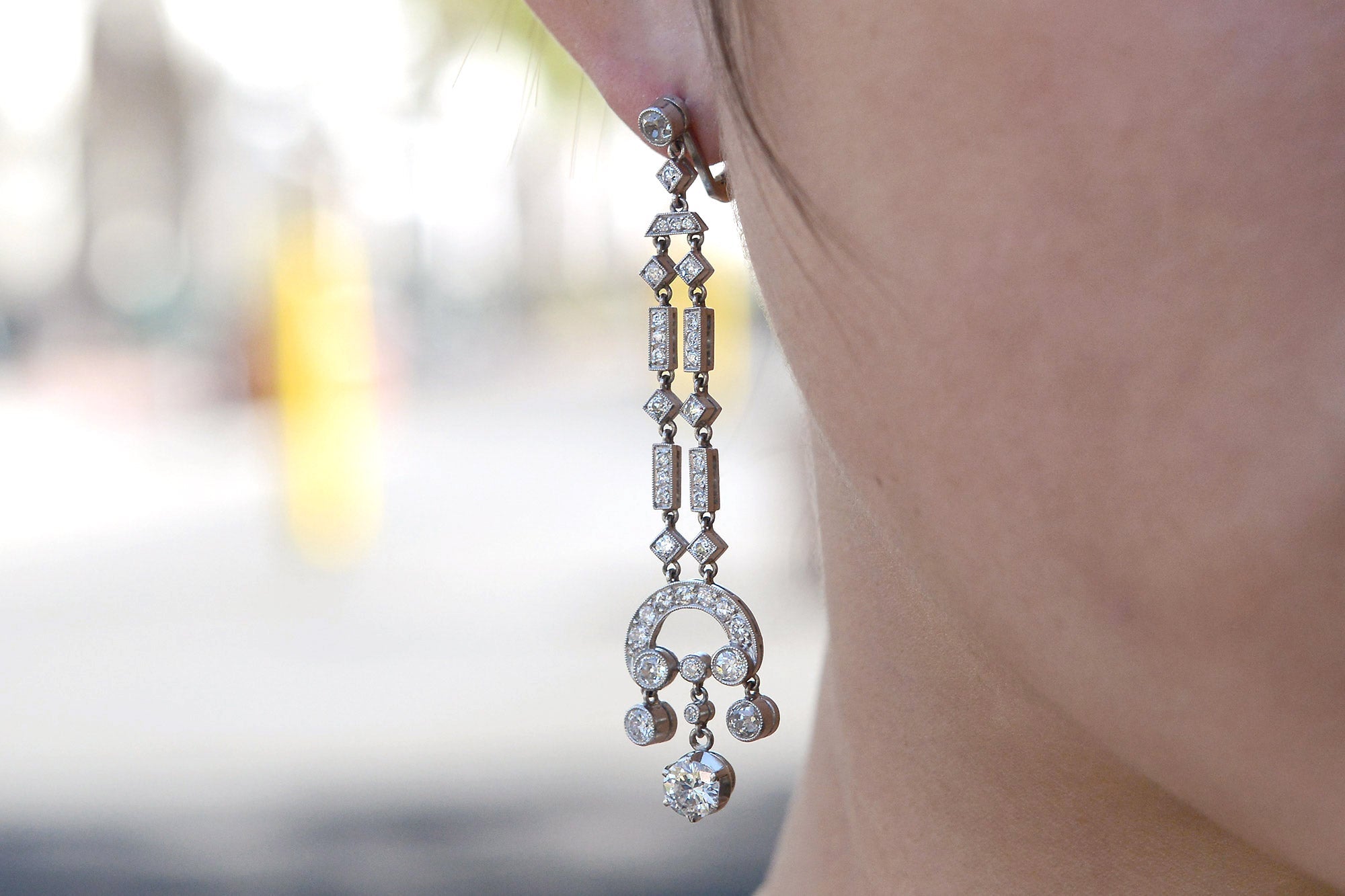 Art Deco Revival 3 Carat Diamond Drop Chandelier Earrings