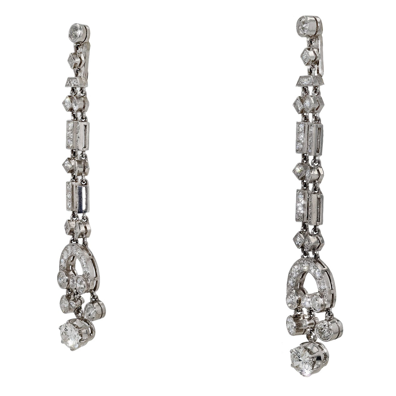 Art Deco Revival 3 Carat Diamond Drop Chandelier Earrings