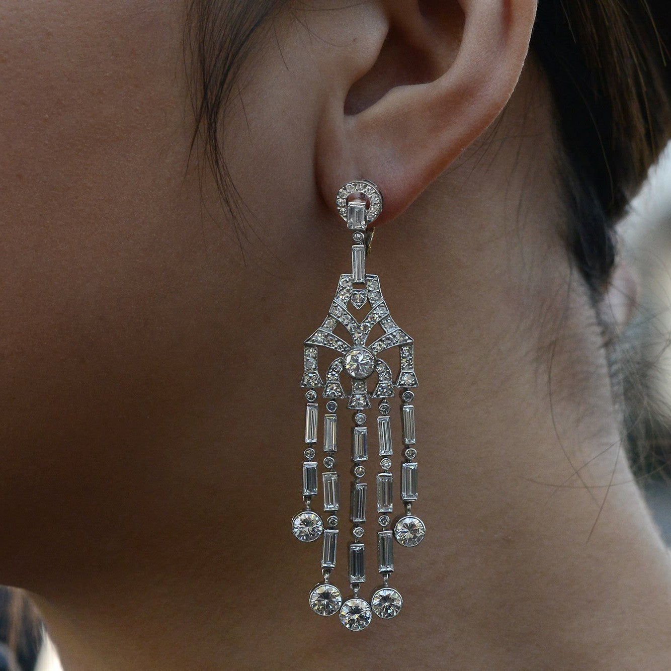 Art Deco Style 12 Carat Diamond Chandelier Earrings