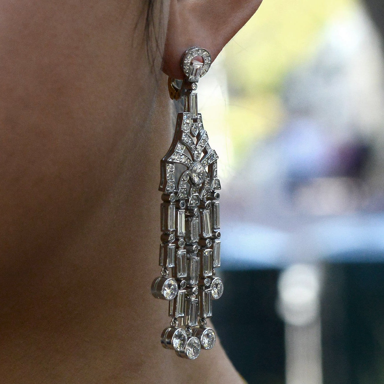 Art Deco Style 12 Carat Diamond Chandelier Earrings