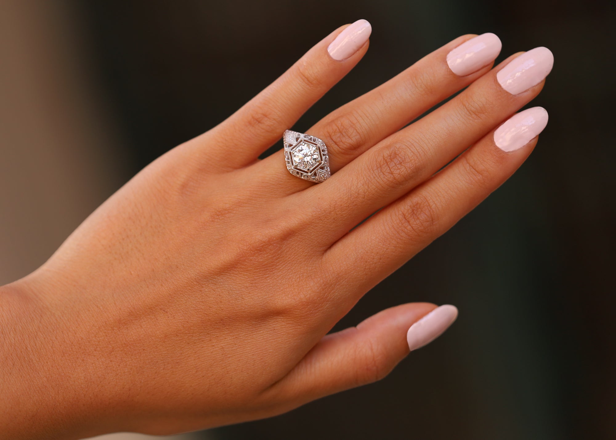 Art Deco Style 1.26 Carat Round Diamond Filigree Engagement Ring