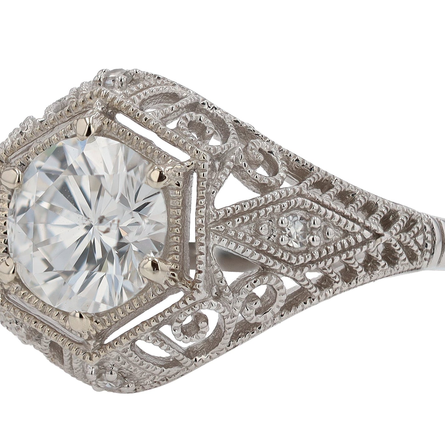 Art Deco Style 1.26 Carat Round Diamond Filigree Engagement Ring