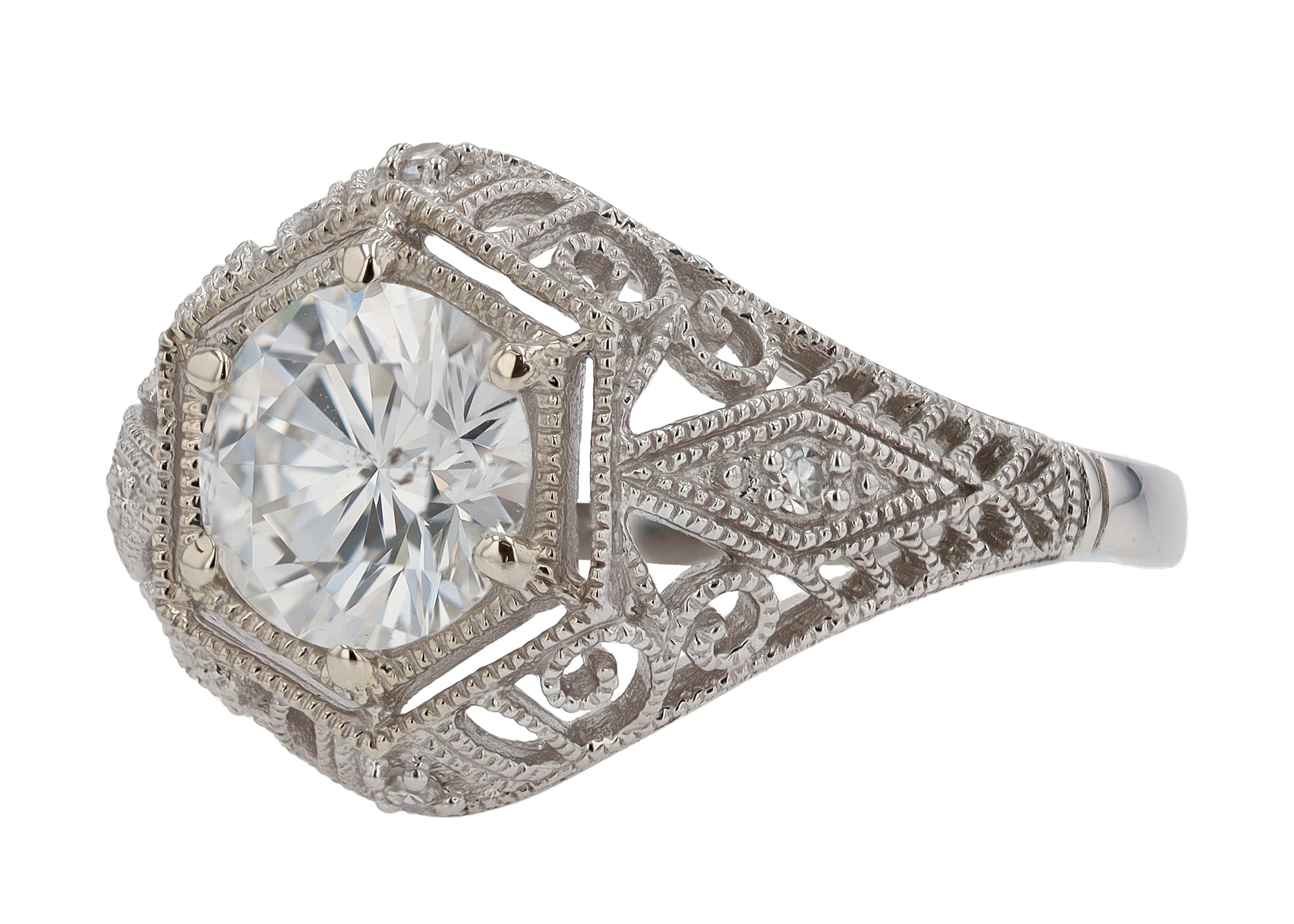 Art Deco Style 1.26 Carat Round Diamond Filigree Engagement Ring