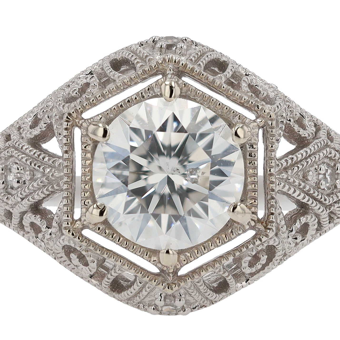 Art Deco Style 1.26 Carat Round Diamond Filigree Engagement Ring