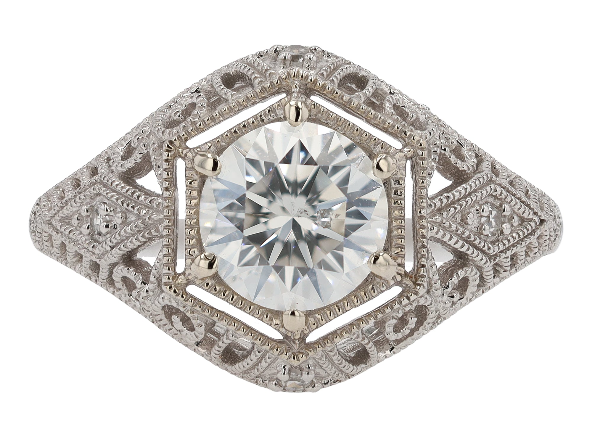 Art Deco Style 1.26 Carat Round Diamond Filigree Engagement Ring
