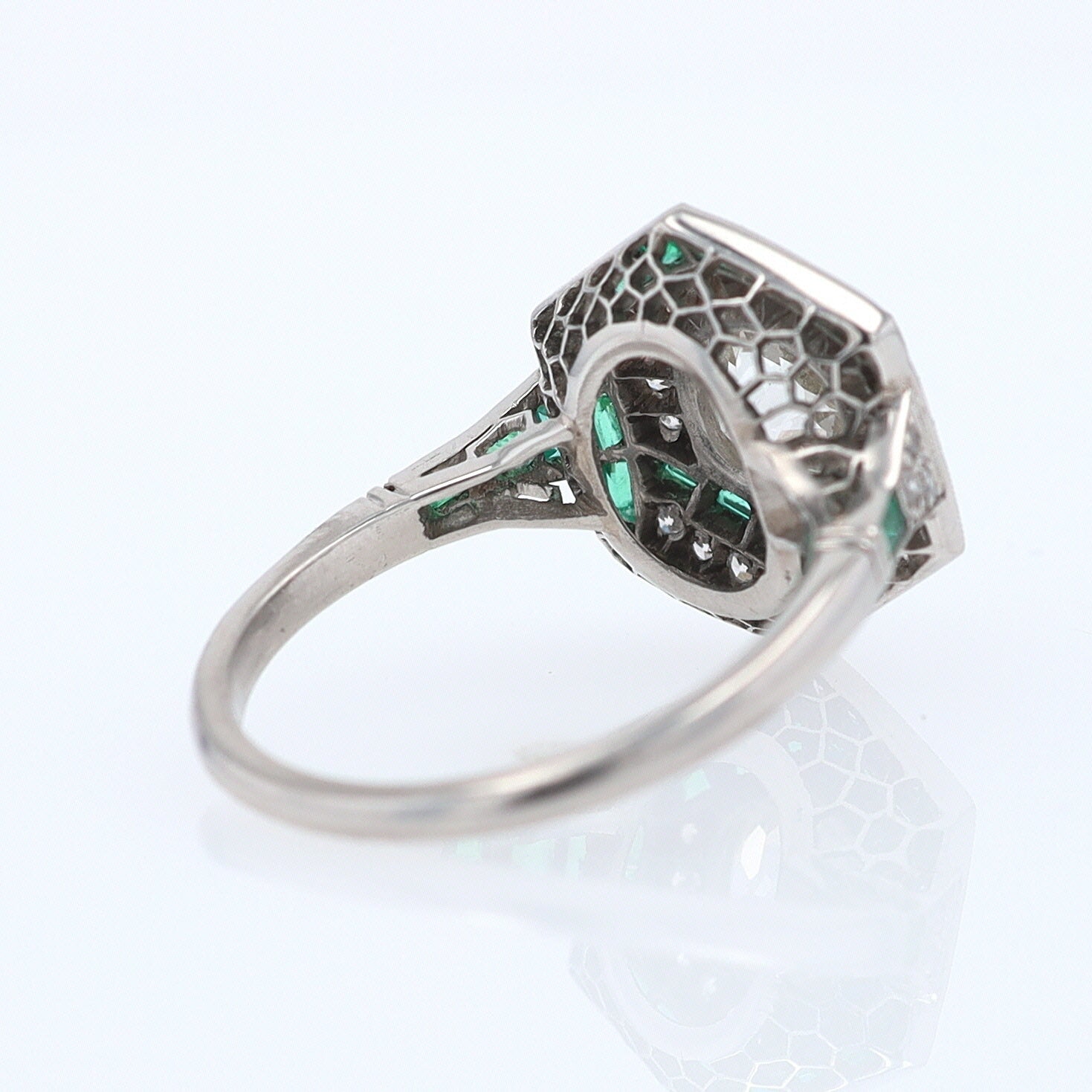 Art Deco Style 1.59 Carat Old Mine Diamond Emerald Engagement Ring