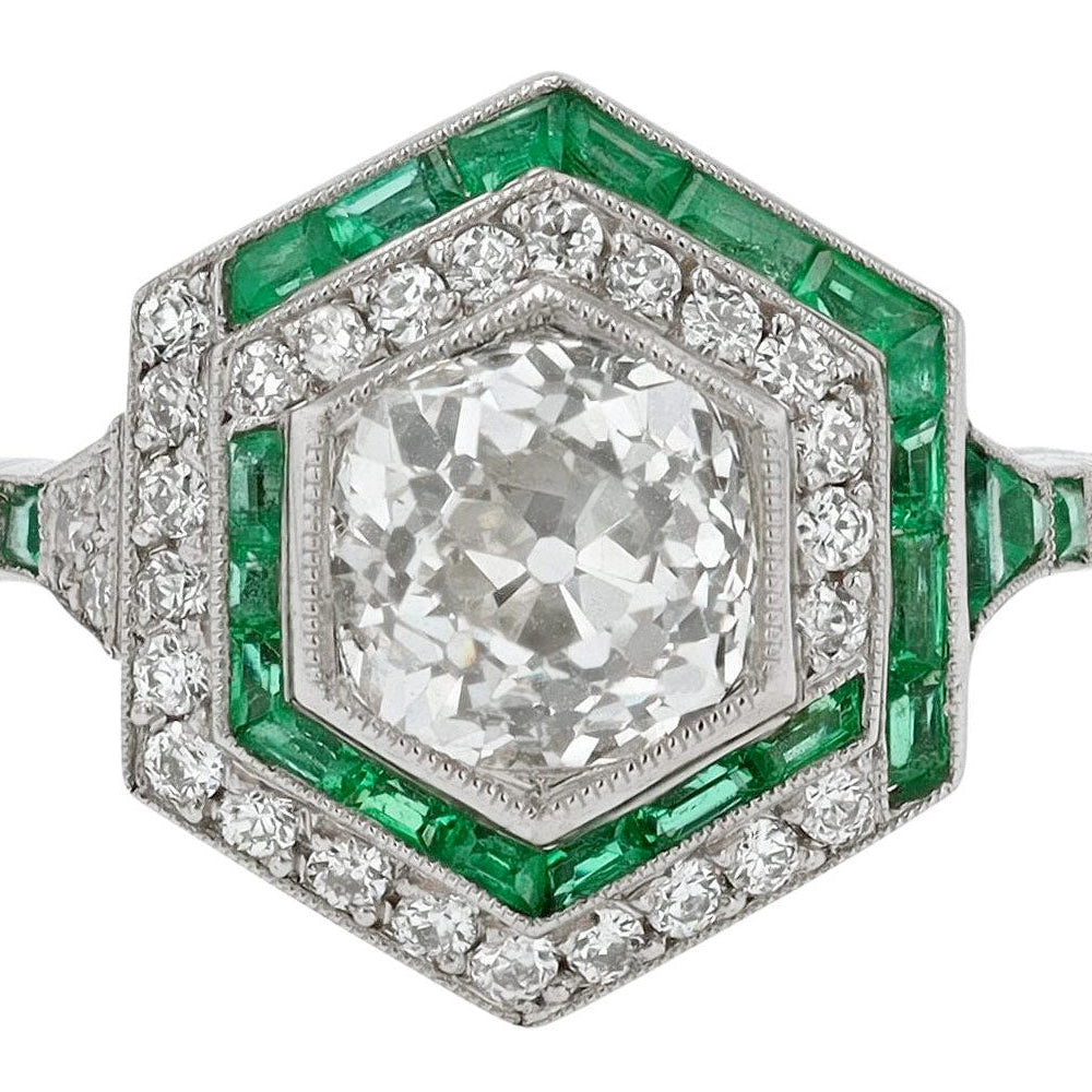 Art Deco Diamond Emerald Ring
