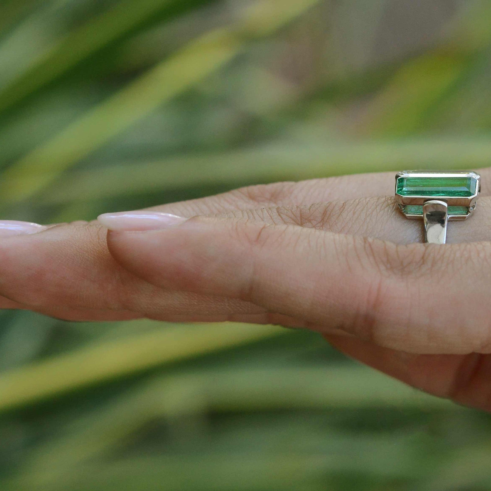 Art Deco Style 3 Stone 7 Carat Emerald Diamond Engagement Ring