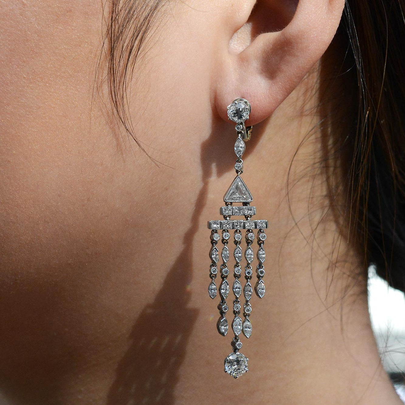 Art Deco Style 4 Carat Diamond Chandelier Earrings