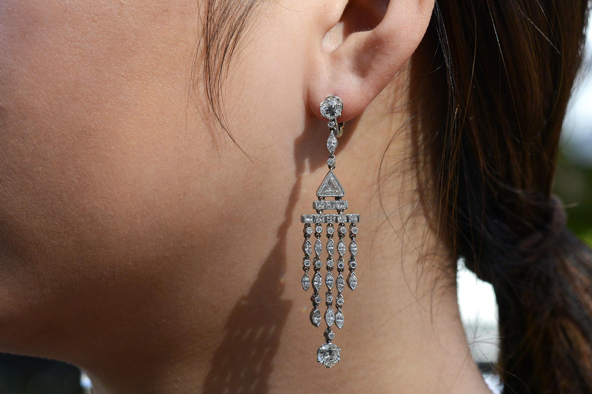 Art Deco Style 4 Carat Diamond Chandelier Earrings
