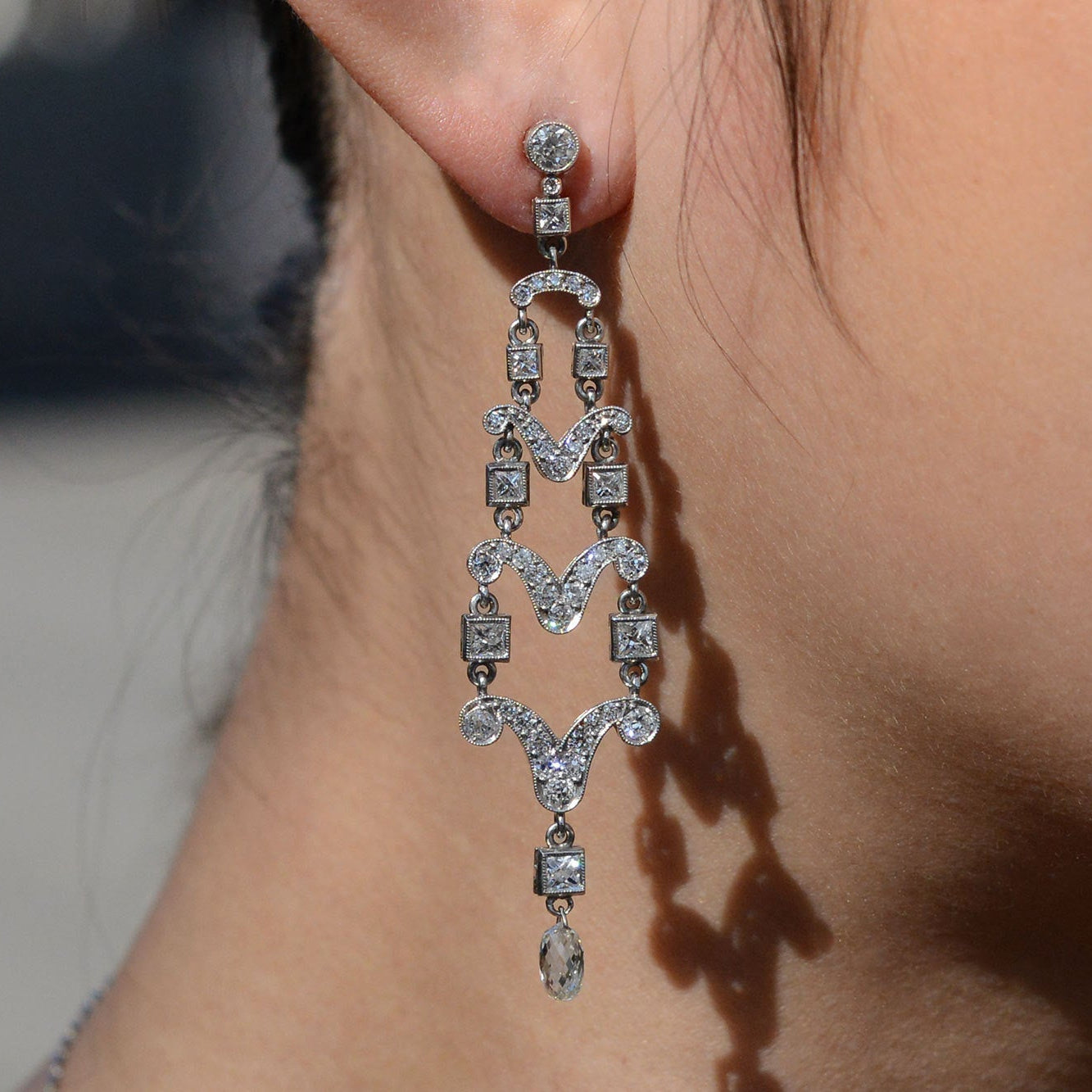 Art Deco Style 4 Carat Diamond Chandelier Earrings