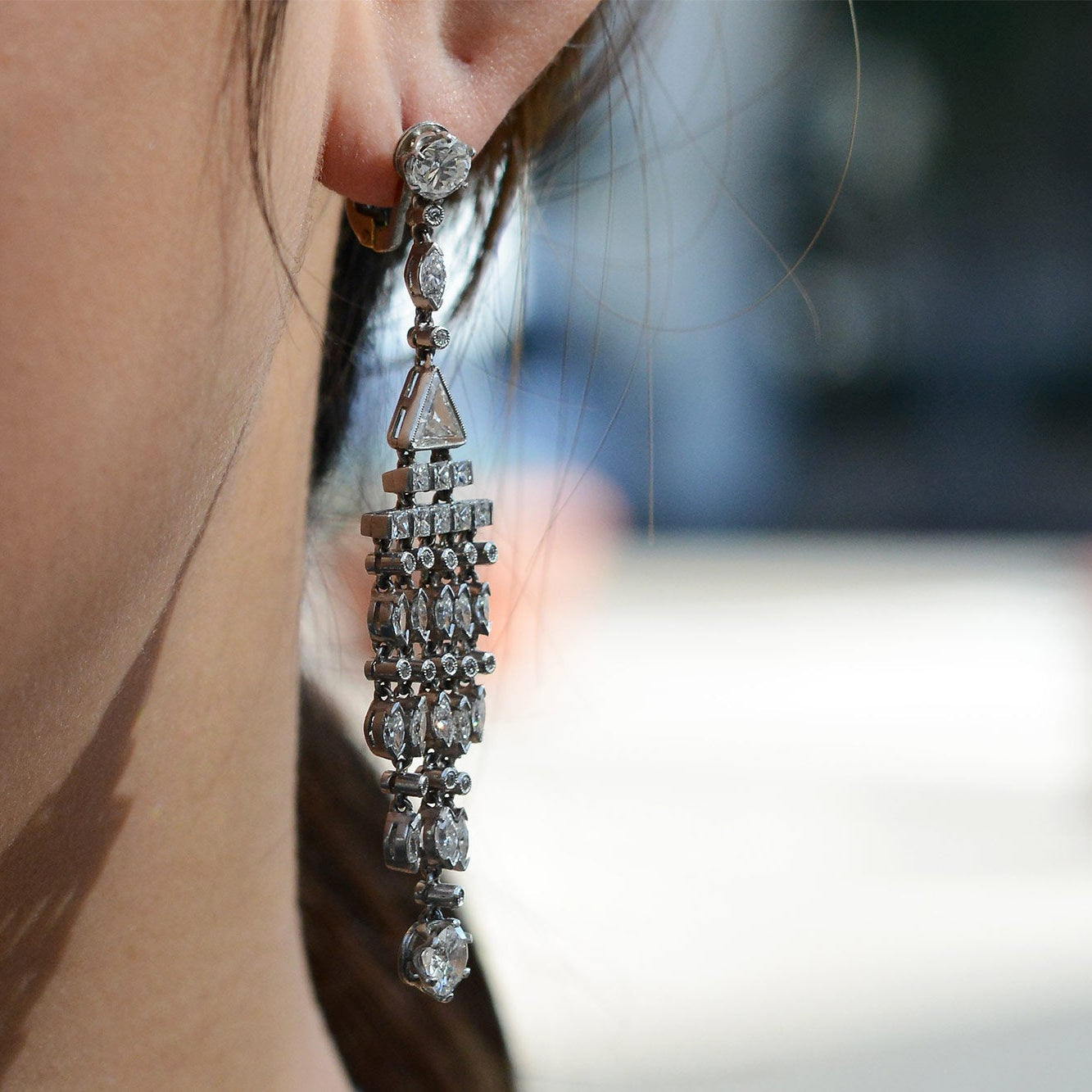 Art Deco Style 4 Carat Diamond Chandelier Earrings