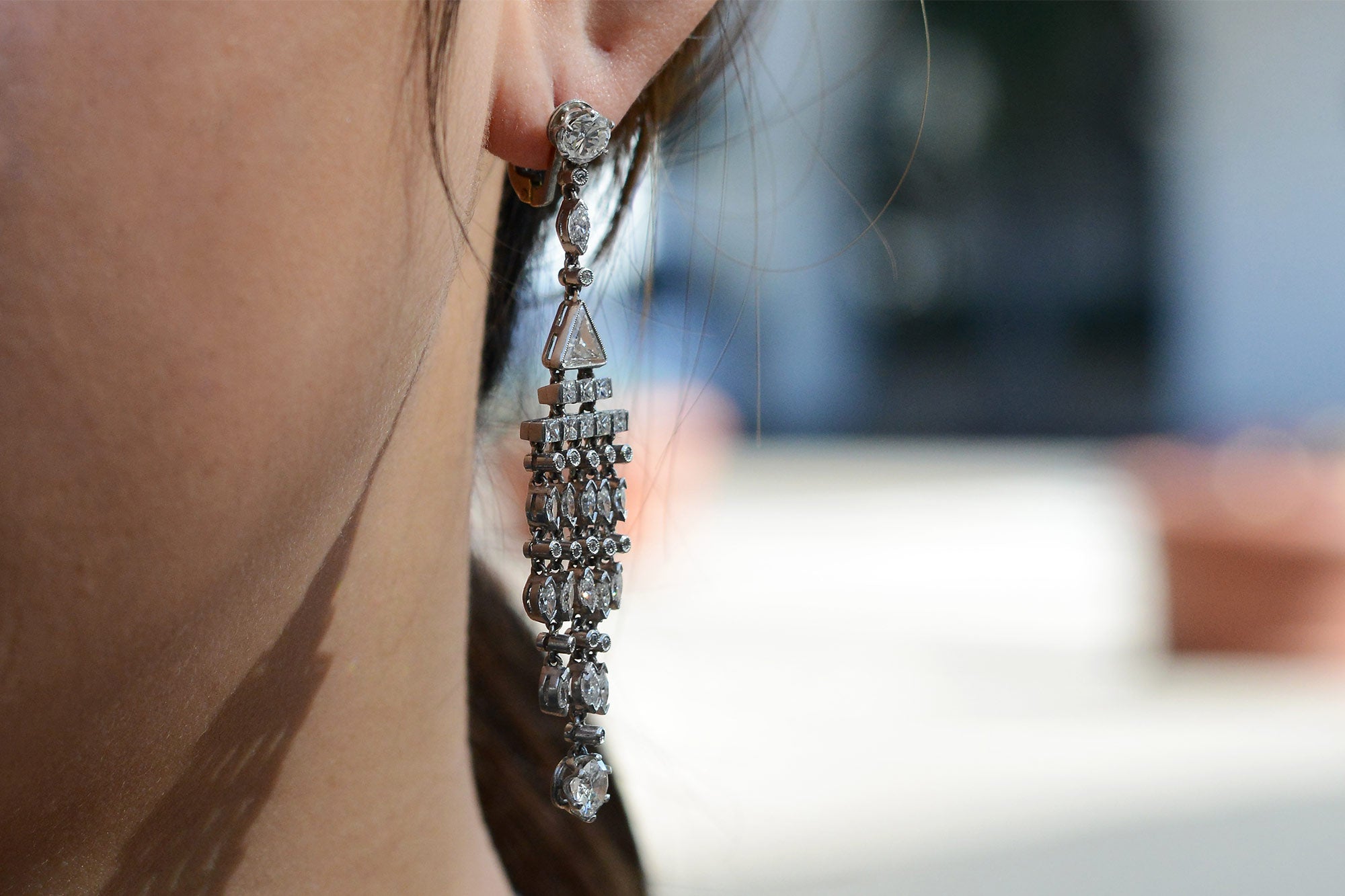 Art Deco Style 4 Carat Diamond Chandelier Earrings