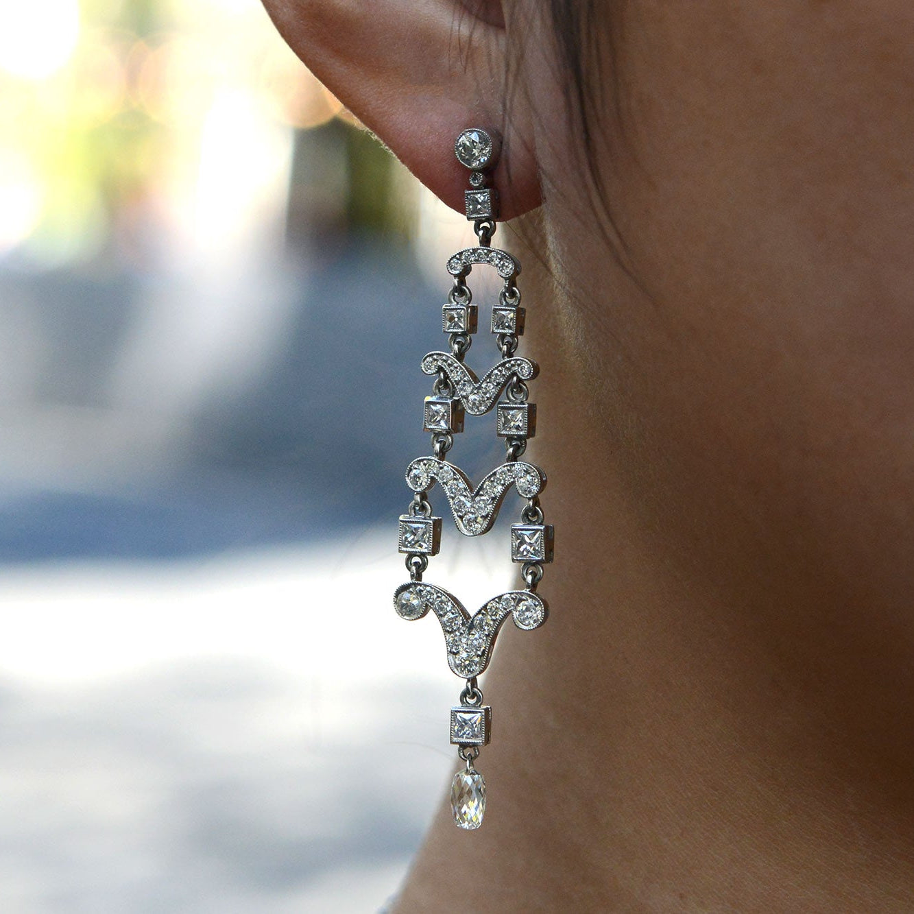Art Deco Style 4 Carat Diamond Chandelier Earrings