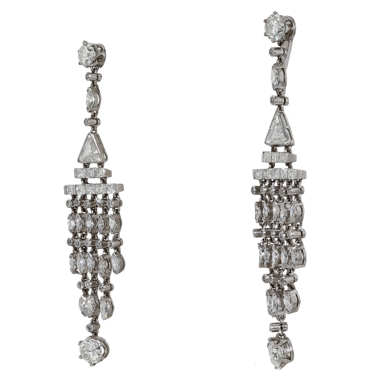 Art Deco Style 4 Carat Diamond Chandelier Earrings