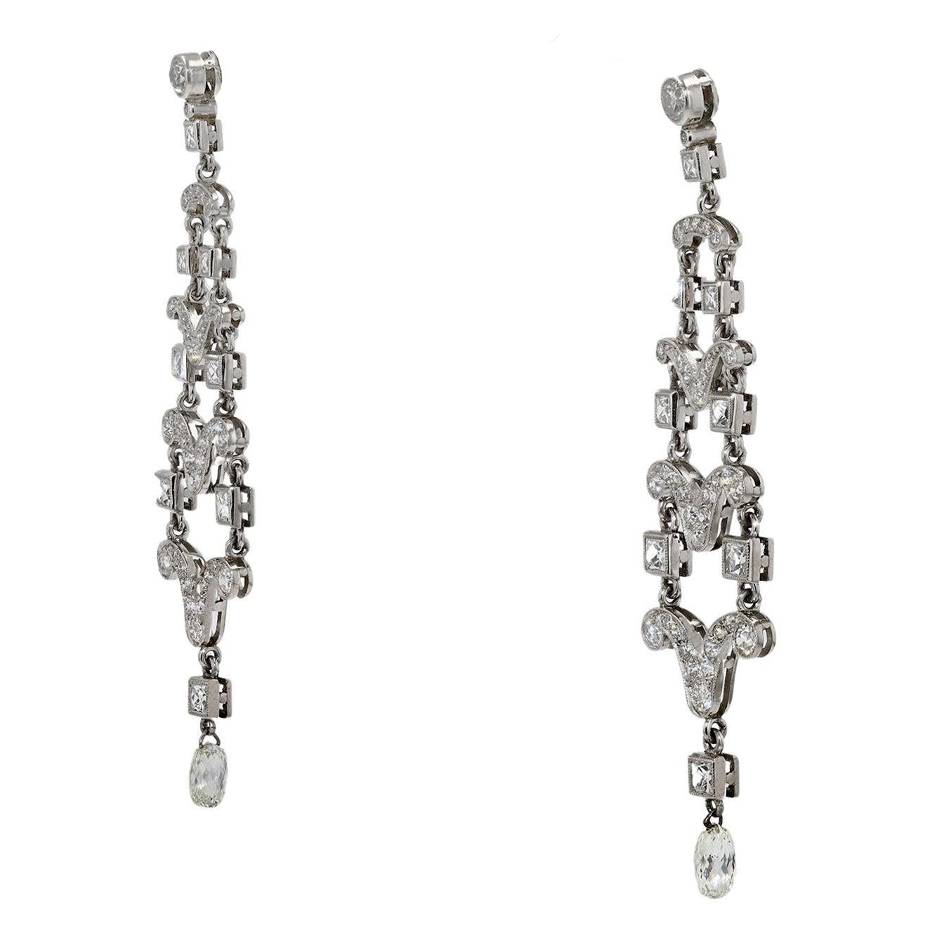Art Deco Style 4 Carat Diamond Chandelier Earrings