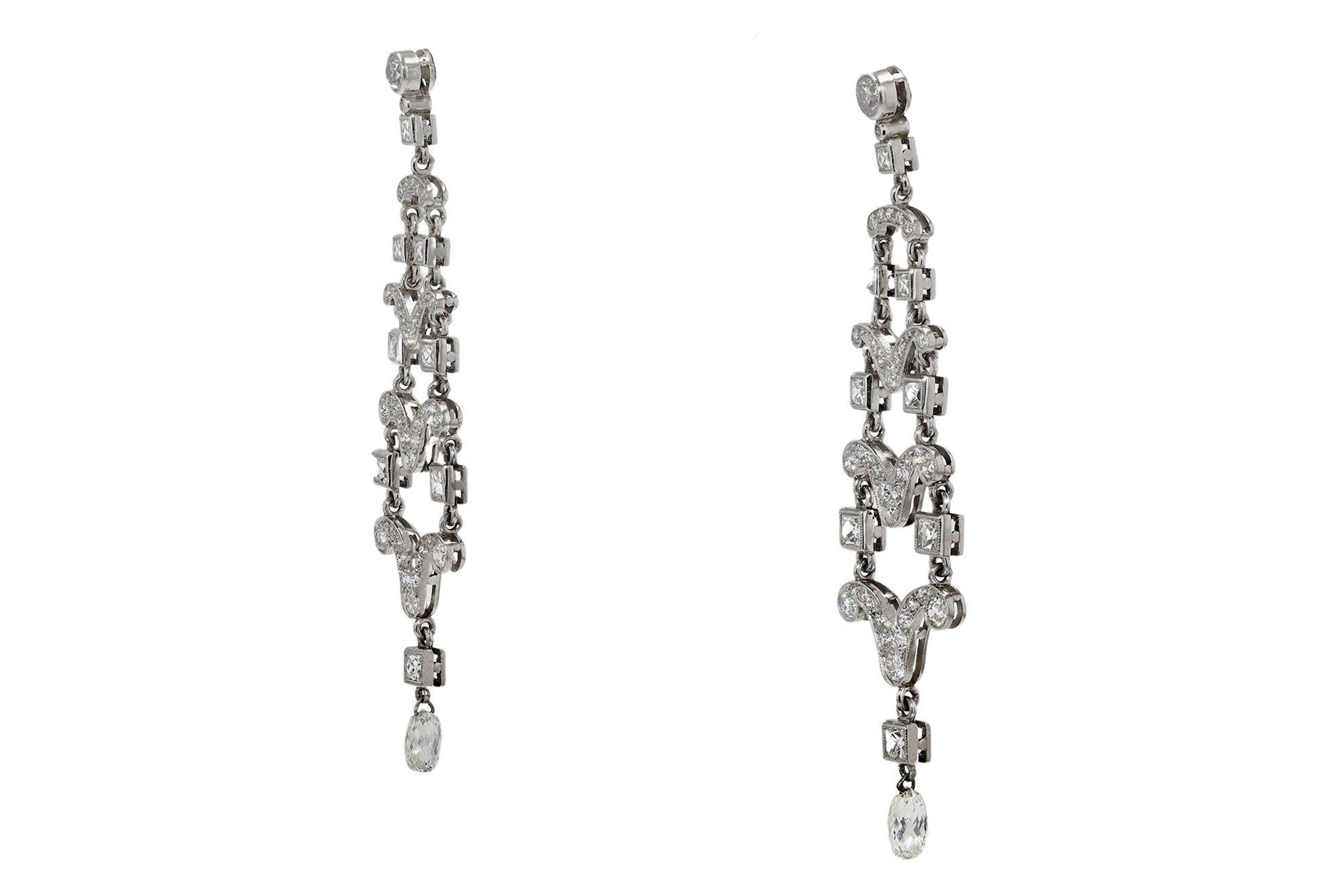 Art Deco Style 4 Carat Diamond Chandelier Earrings